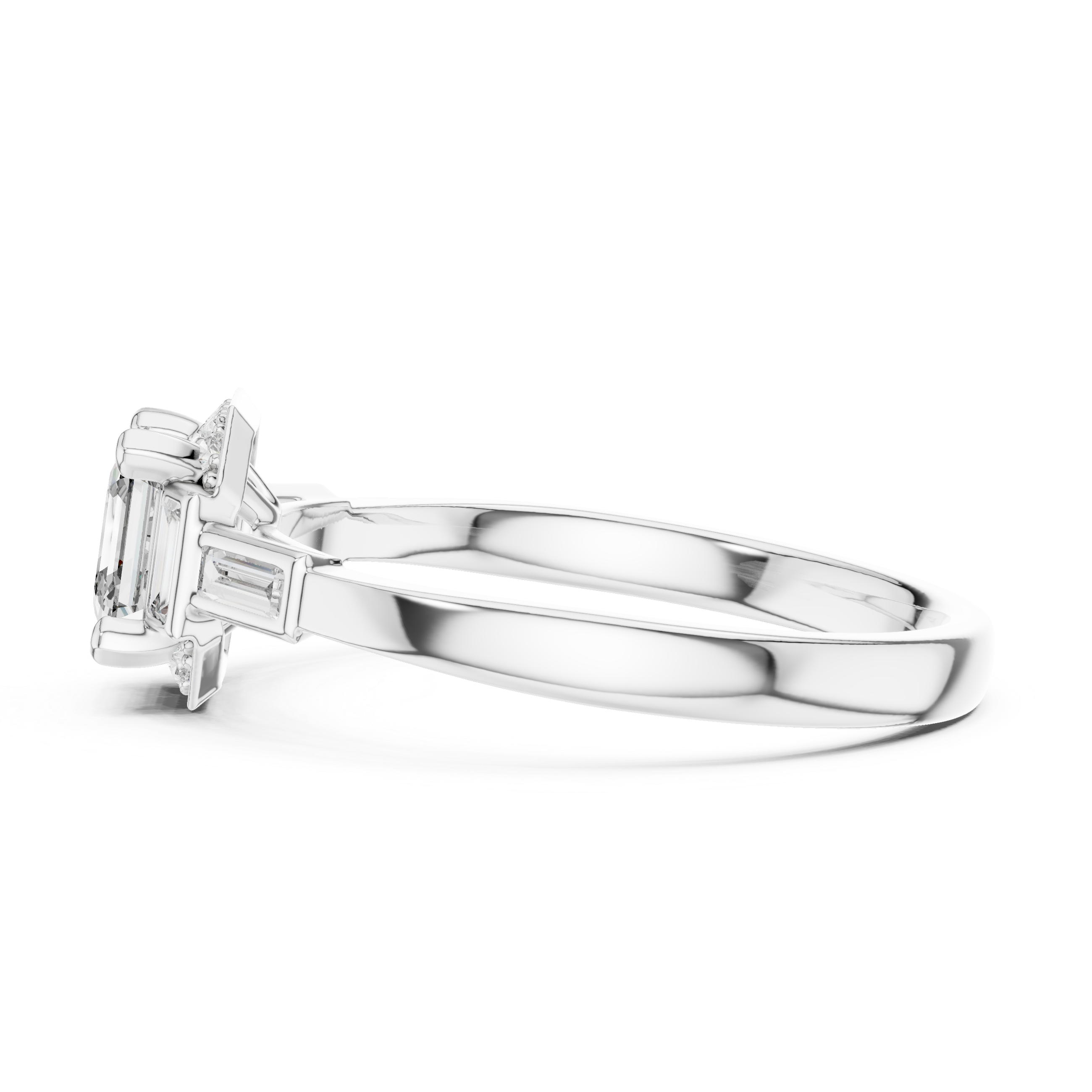 Gold 1Ct Halo Asscher Side Baguette Round Lab Grown Diamond Acario Ring