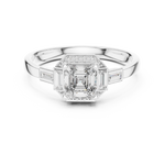 Gold 1Ct Halo Asscher Side Baguette Round Lab Grown Diamond Acario Ring