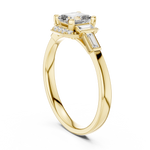 Gold 1Ct Halo Asscher Side Baguette Round Lab Grown Diamond Acario Ring
