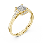 Gold 1Ct Halo Asscher Side Baguette Round Lab Grown Diamond Acario Ring