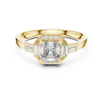 Gold 1Ct Halo Asscher Side Baguette Round Lab Grown Diamond Acario Ring