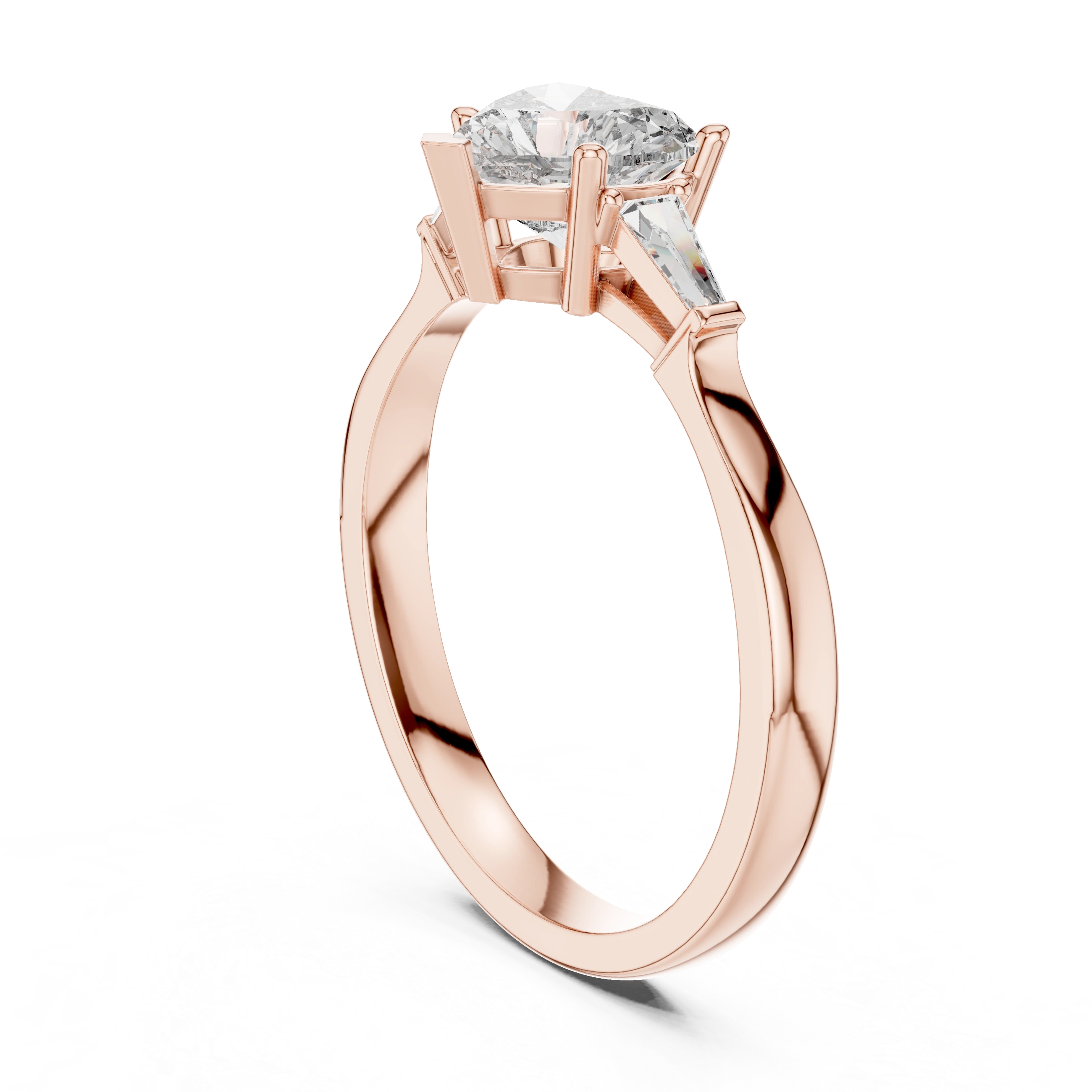 Gold 1Ct Three Stone Tapered Baguette Heart Lab Grown Diamond Malchi Ring