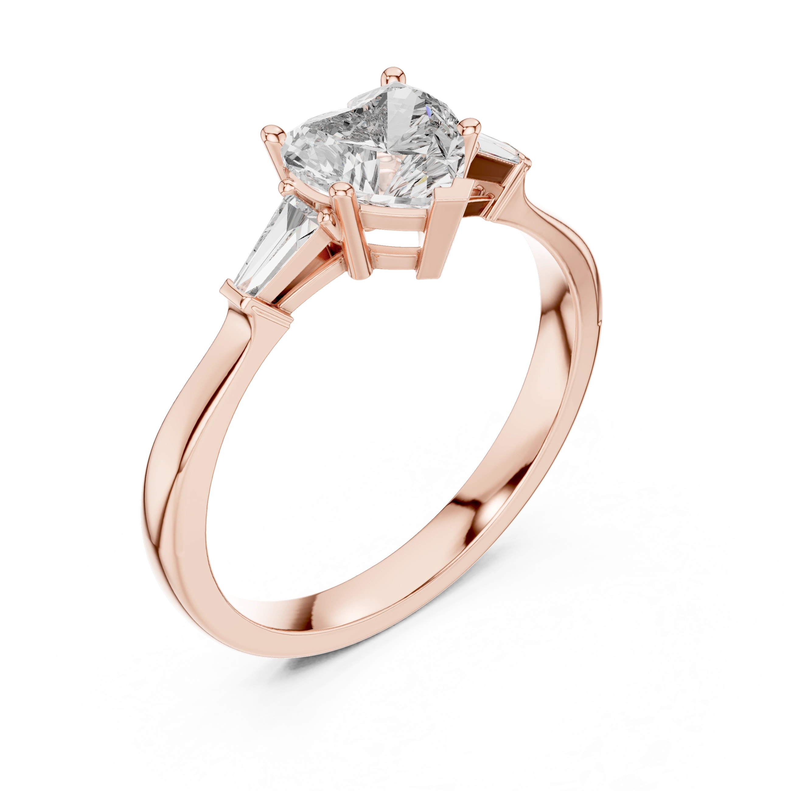 Gold 1Ct Three Stone Tapered Baguette Heart Lab Grown Diamond Malchi Ring