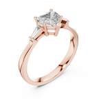 Gold 1Ct Three Stone Tapered Baguette Heart Lab Grown Diamond Malchi Ring