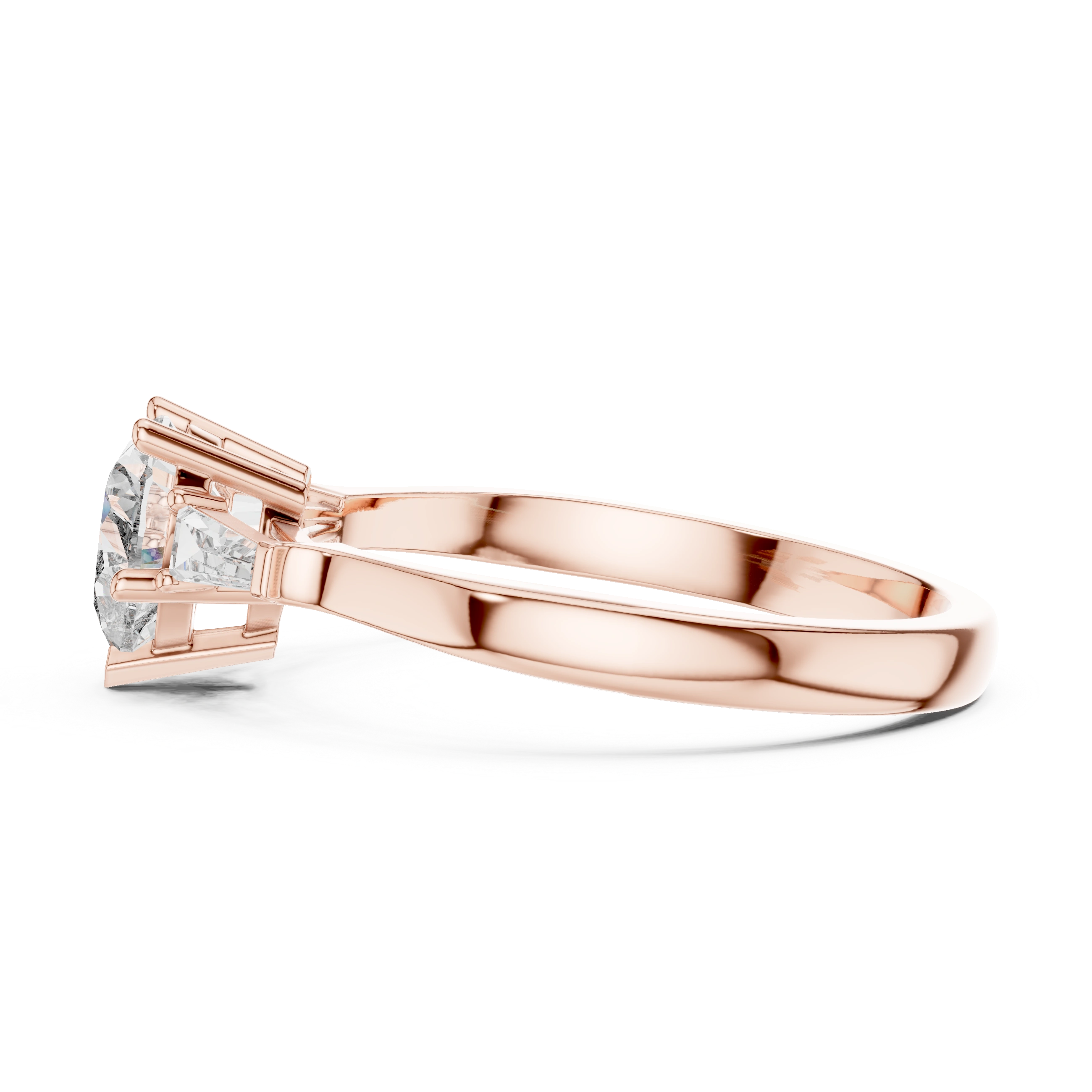 Gold 1Ct Three Stone Tapered Baguette Heart Lab Grown Diamond Malchi Ring