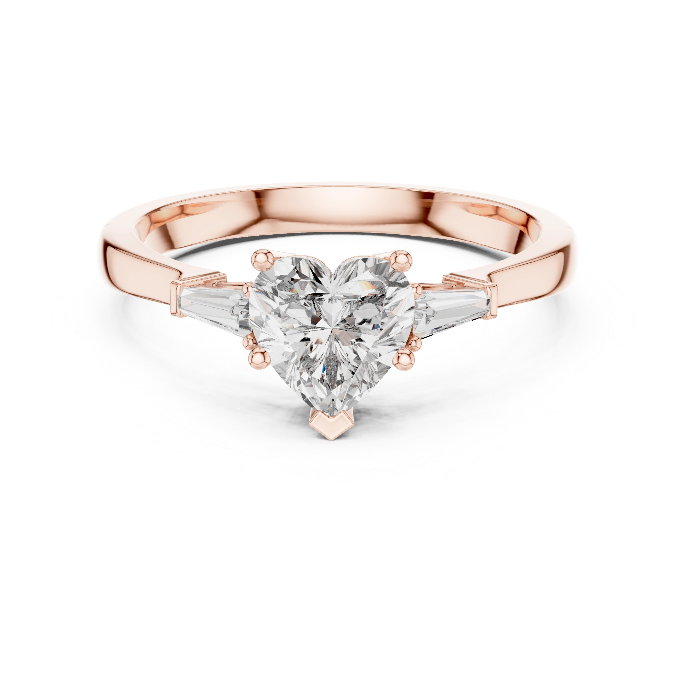 Gold 1Ct Three Stone Tapered Baguette Heart Lab Grown Diamond Malchi Ring