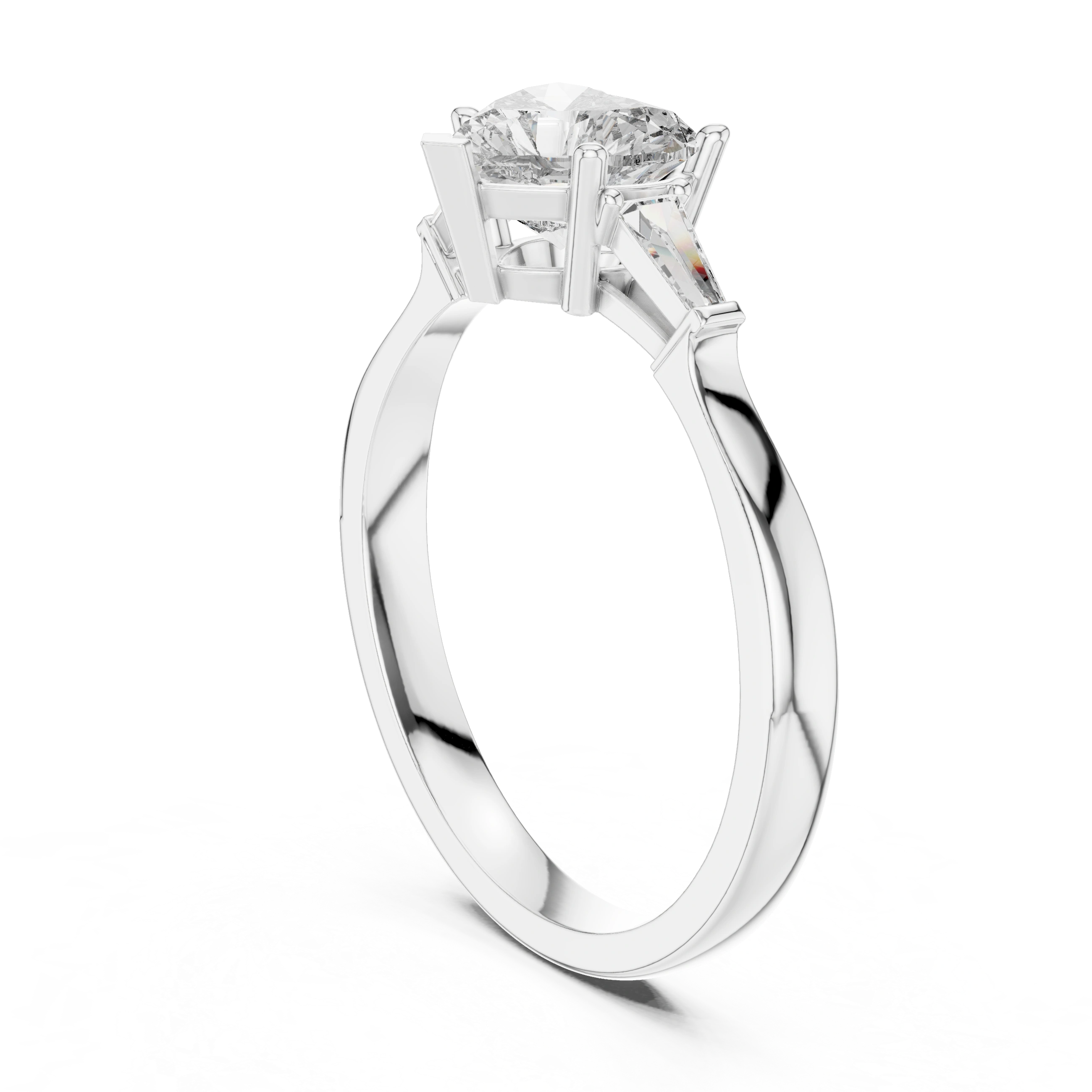Gold 1Ct Three Stone Tapered Baguette Heart Lab Grown Diamond Malchi Ring