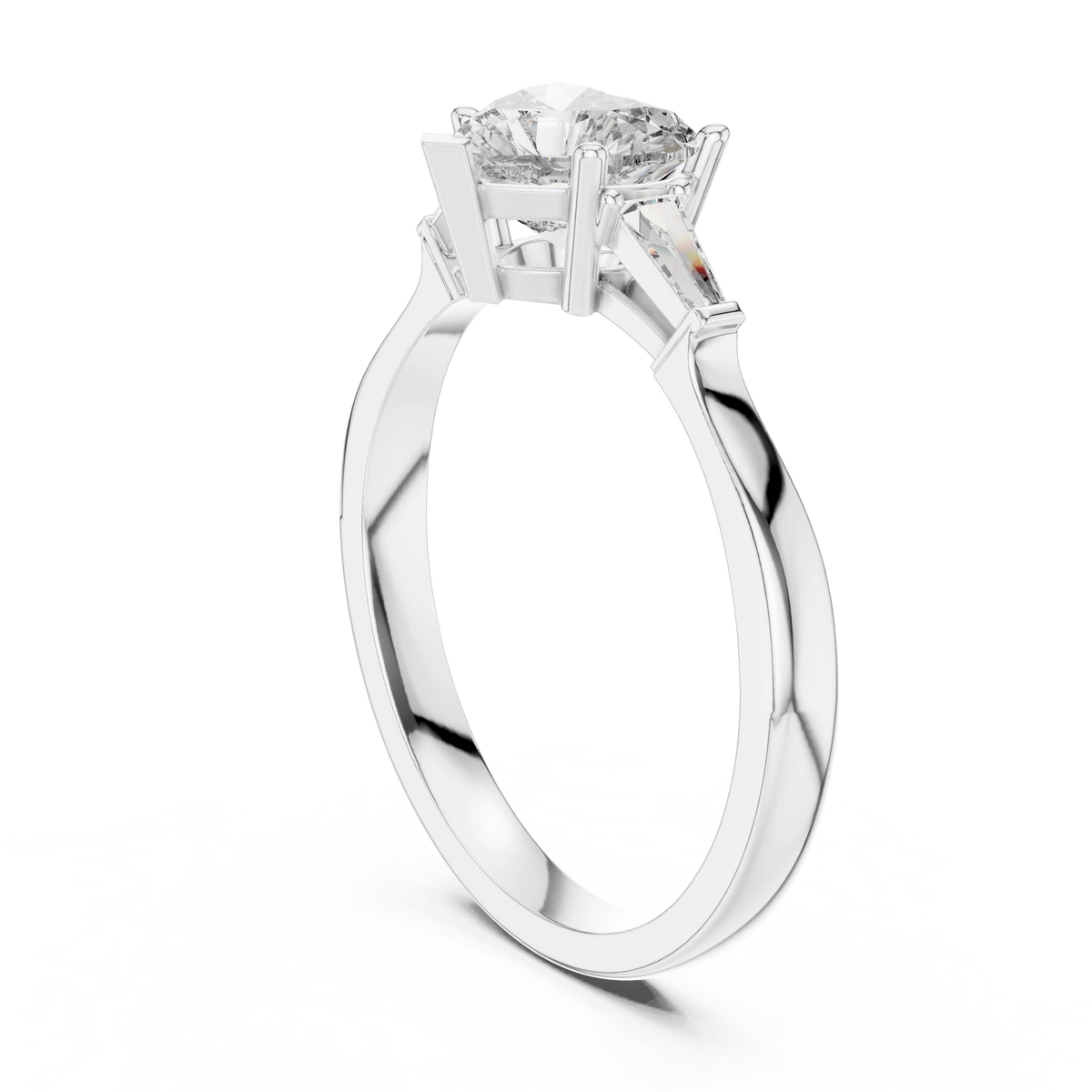 Gold 1Ct Three Stone Tapered Baguette Heart Lab Grown Diamond Malchi Ring