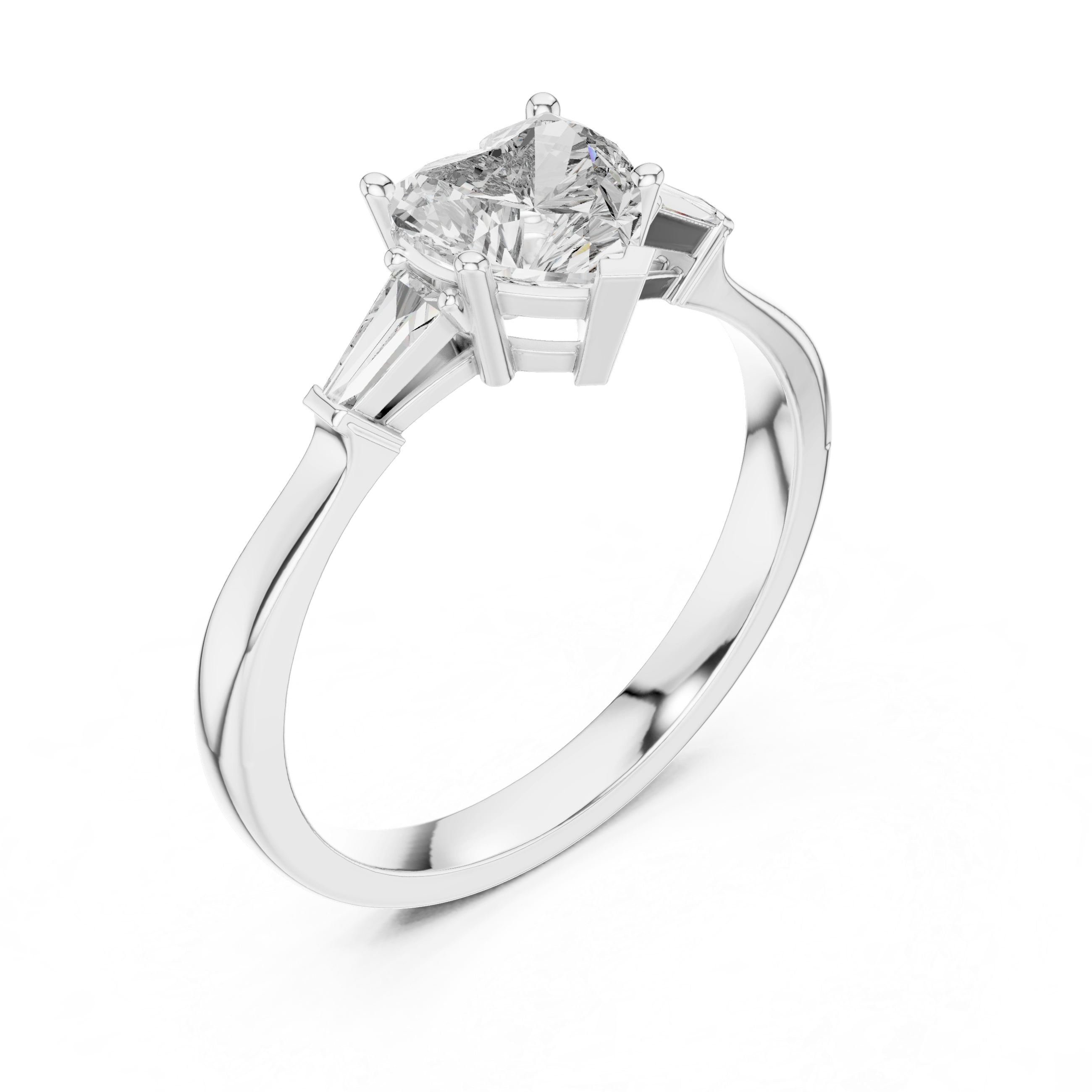 Gold 1Ct Three Stone Tapered Baguette Heart Lab Grown Diamond Malchi Ring