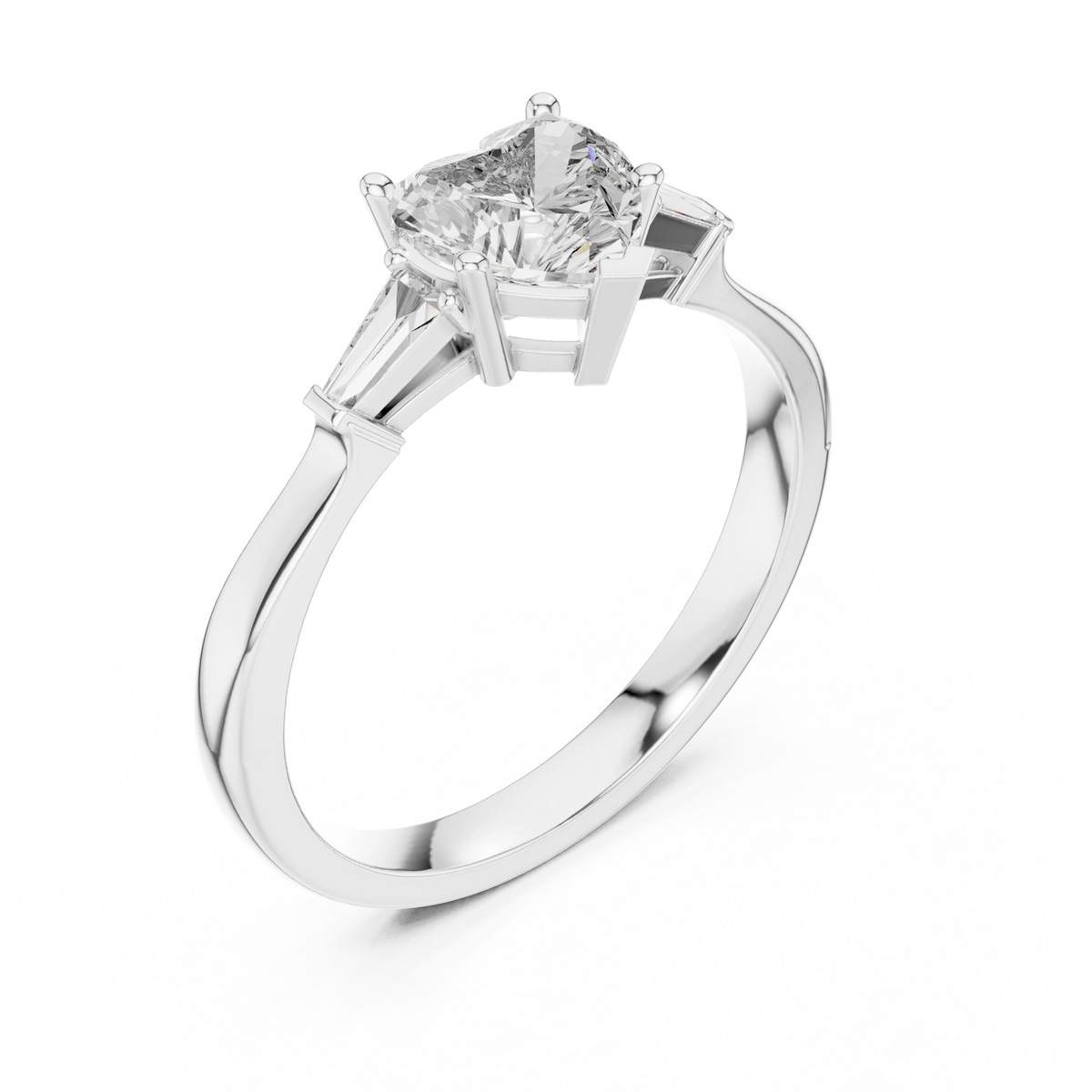 Gold 1Ct Three Stone Tapered Baguette Heart Lab Grown Diamond Malchi Ring