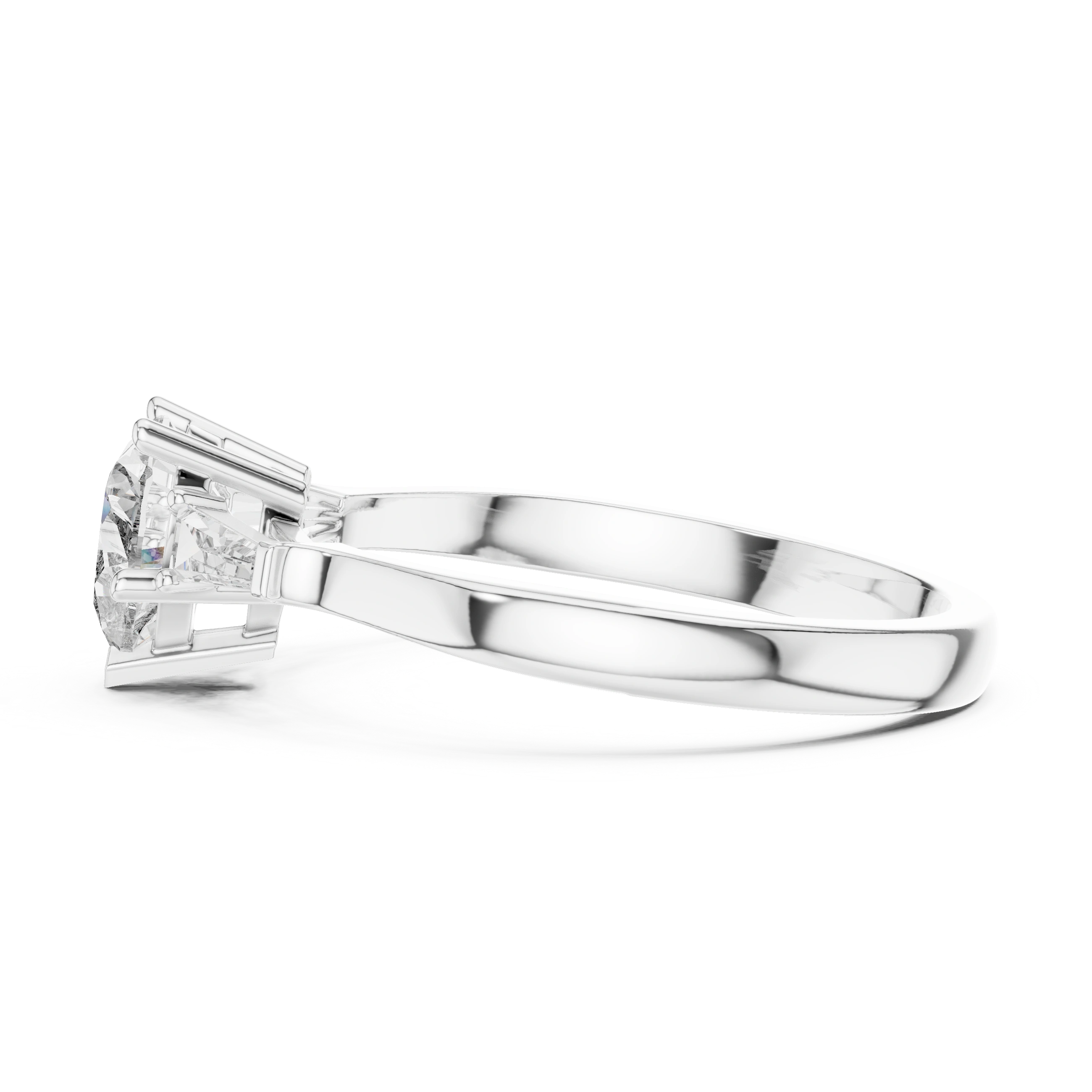 Gold 1Ct Three Stone Tapered Baguette Heart Lab Grown Diamond Malchi Ring