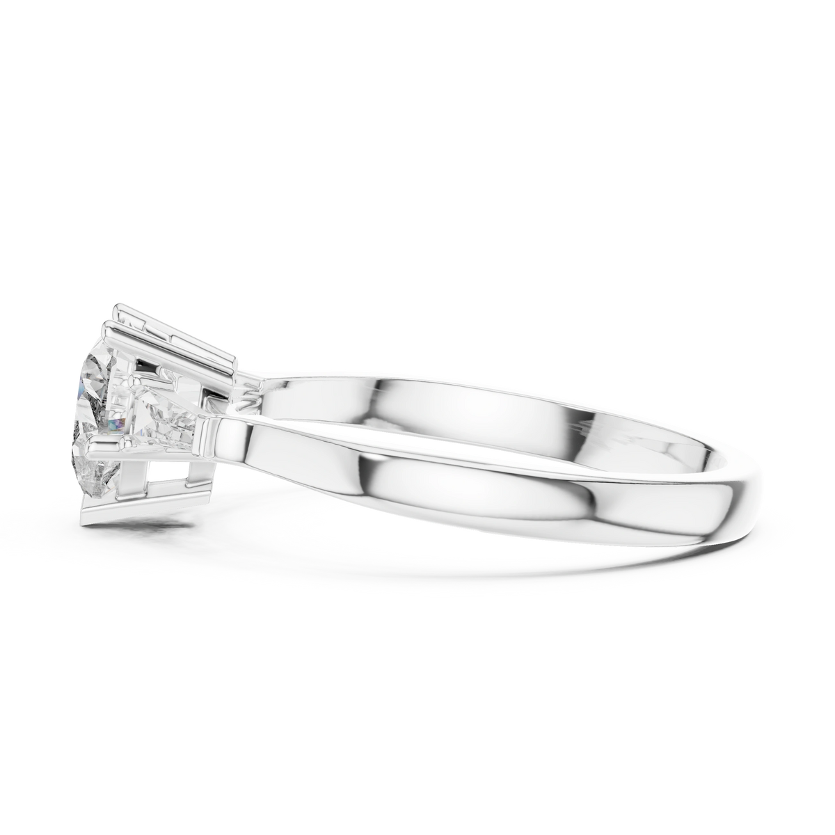 Gold 1Ct Three Stone Tapered Baguette Heart Lab Grown Diamond Malchi Ring