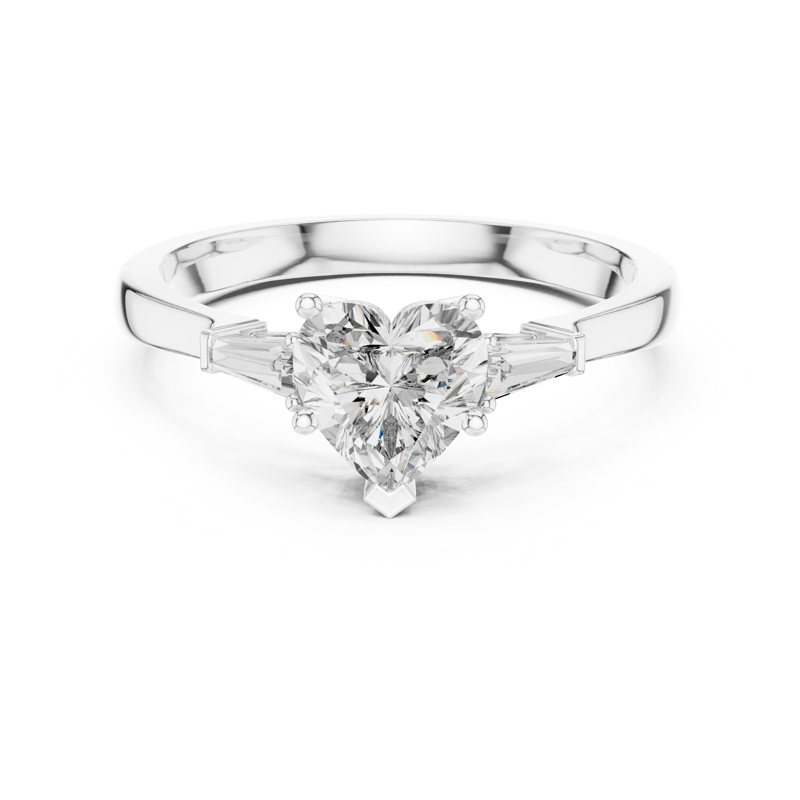 Gold 1Ct Three Stone Tapered Baguette Heart Lab Grown Diamond Malchi Ring