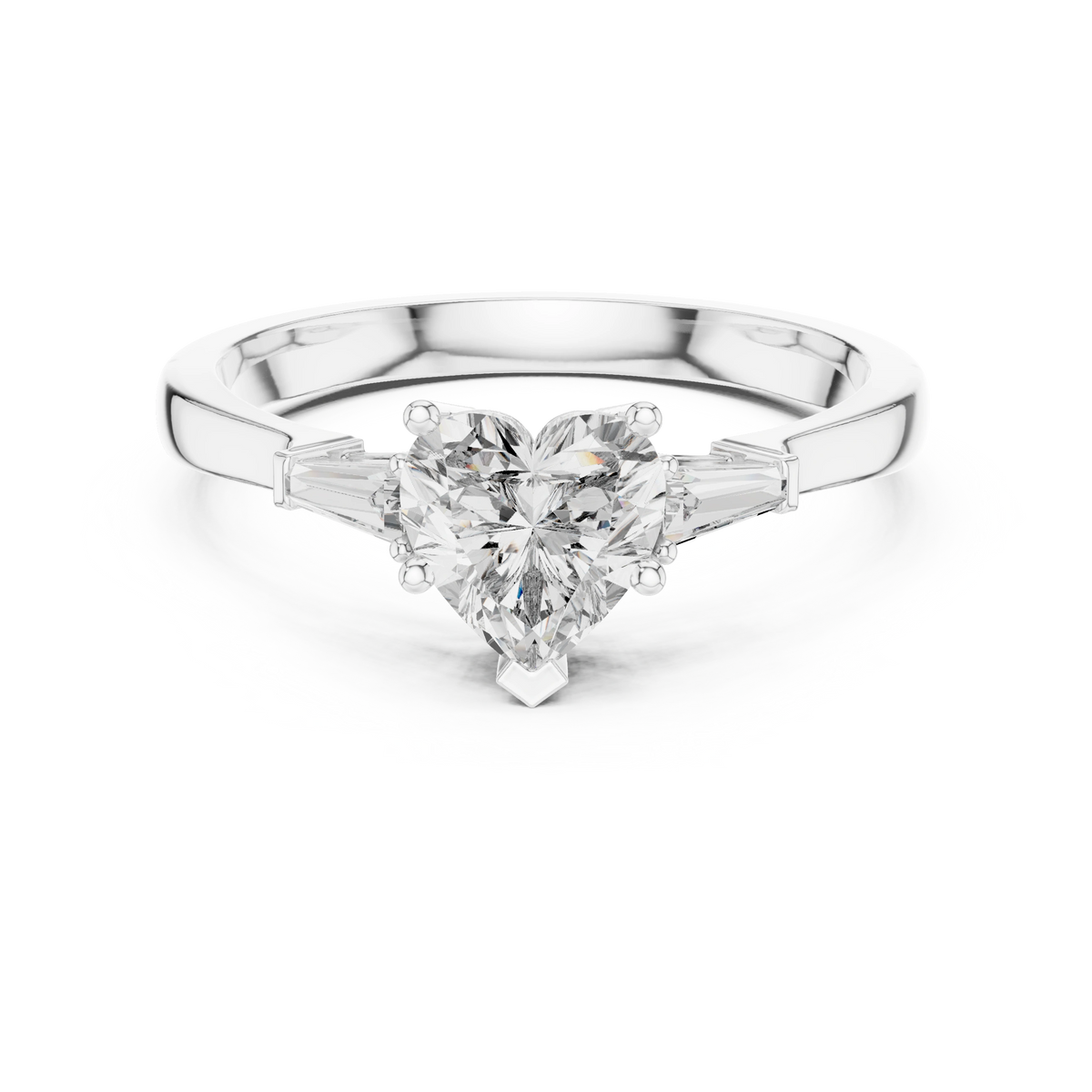 Gold 1Ct Three Stone Tapered Baguette Heart Lab Grown Diamond Malchi Ring