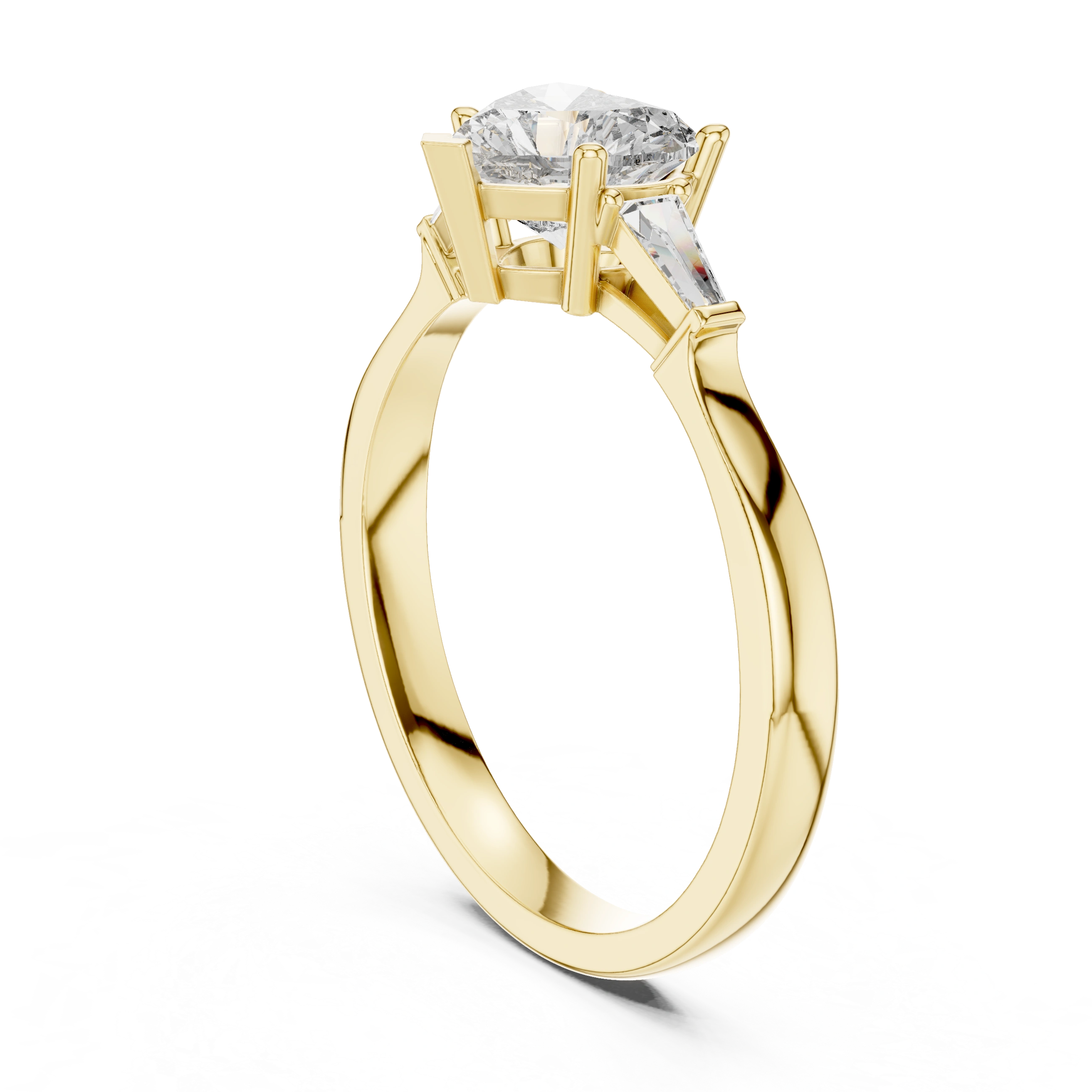 Gold 1Ct Three Stone Tapered Baguette Heart Lab Grown Diamond Malchi Ring