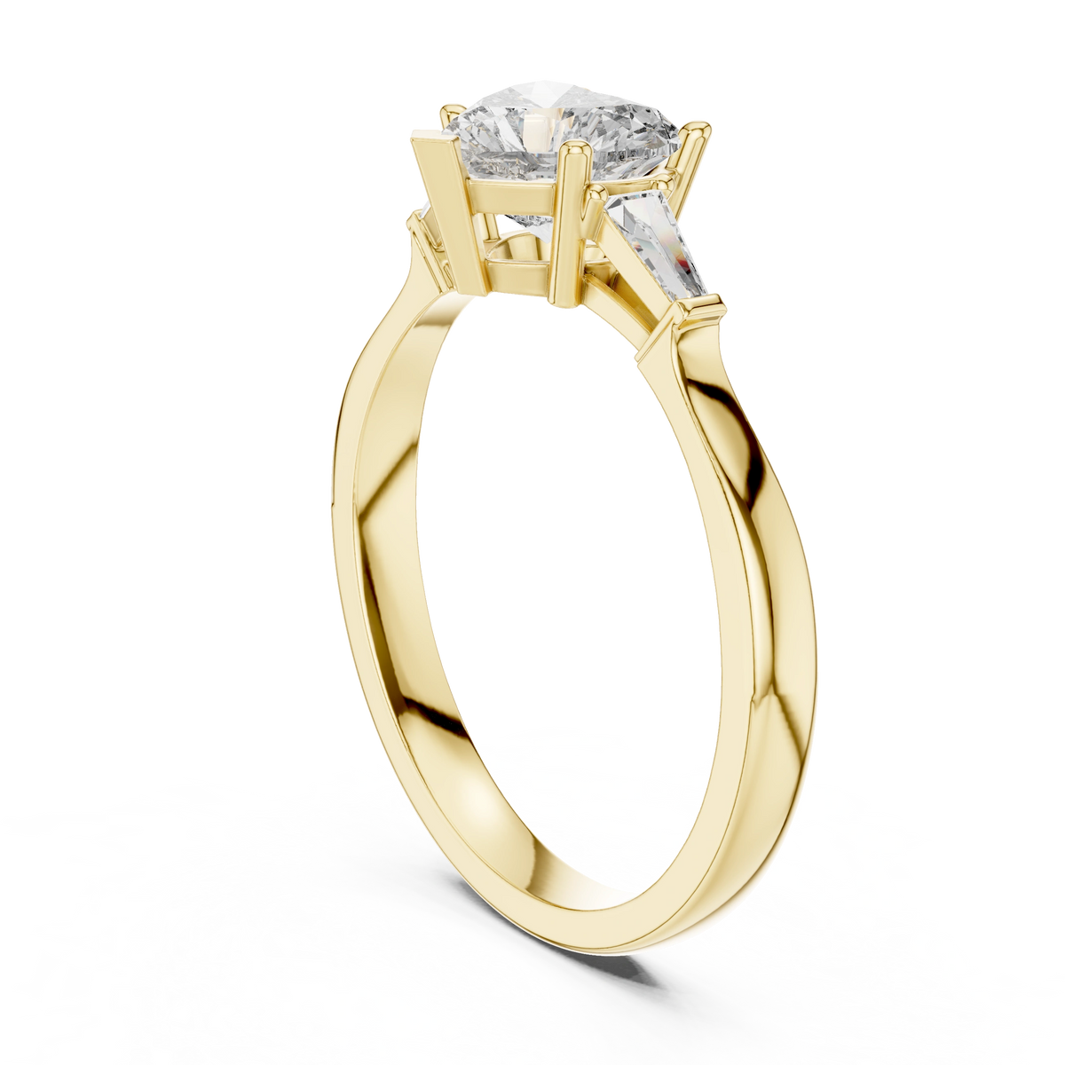 Gold 1Ct Three Stone Tapered Baguette Heart Lab Grown Diamond Malchi Ring