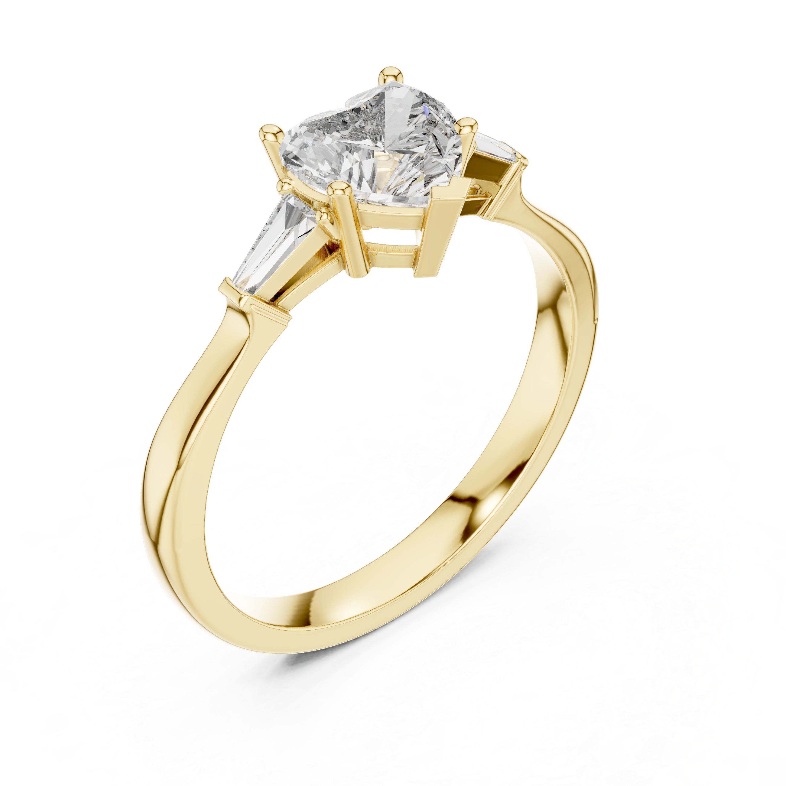 Gold 1Ct Three Stone Tapered Baguette Heart Lab Grown Diamond Malchi Ring