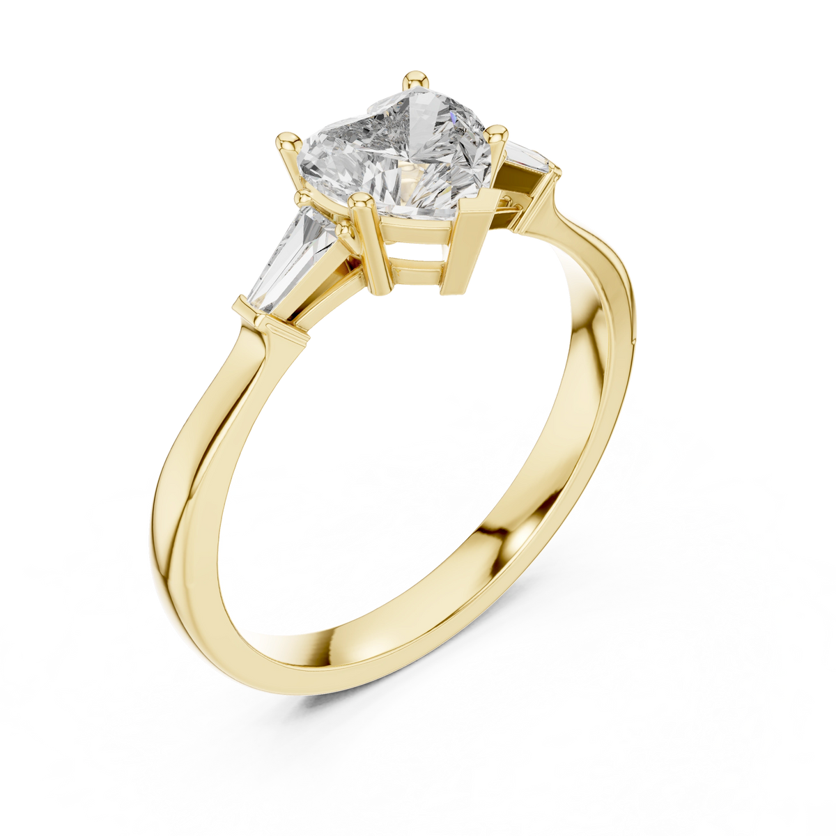 Gold 1Ct Three Stone Tapered Baguette Heart Lab Grown Diamond Malchi Ring