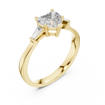 Gold 1Ct Three Stone Tapered Baguette Heart Lab Grown Diamond Malchi Ring