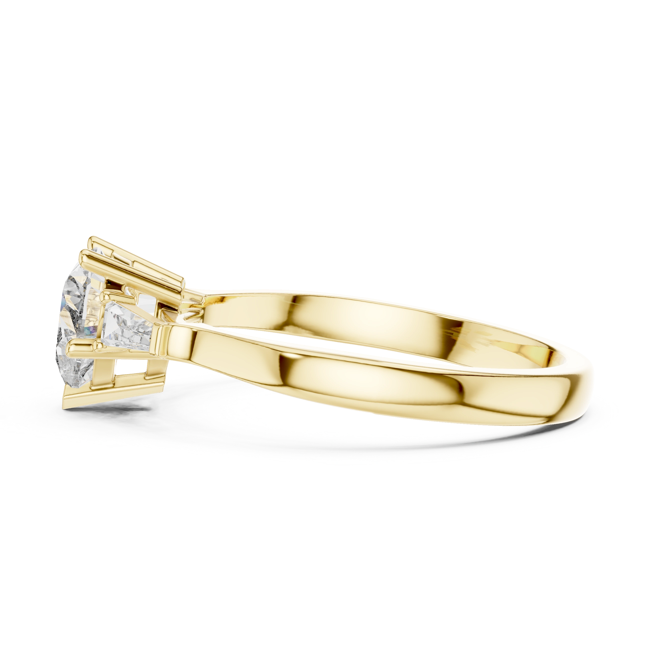 Gold 1Ct Three Stone Tapered Baguette Heart Lab Grown Diamond Malchi Ring