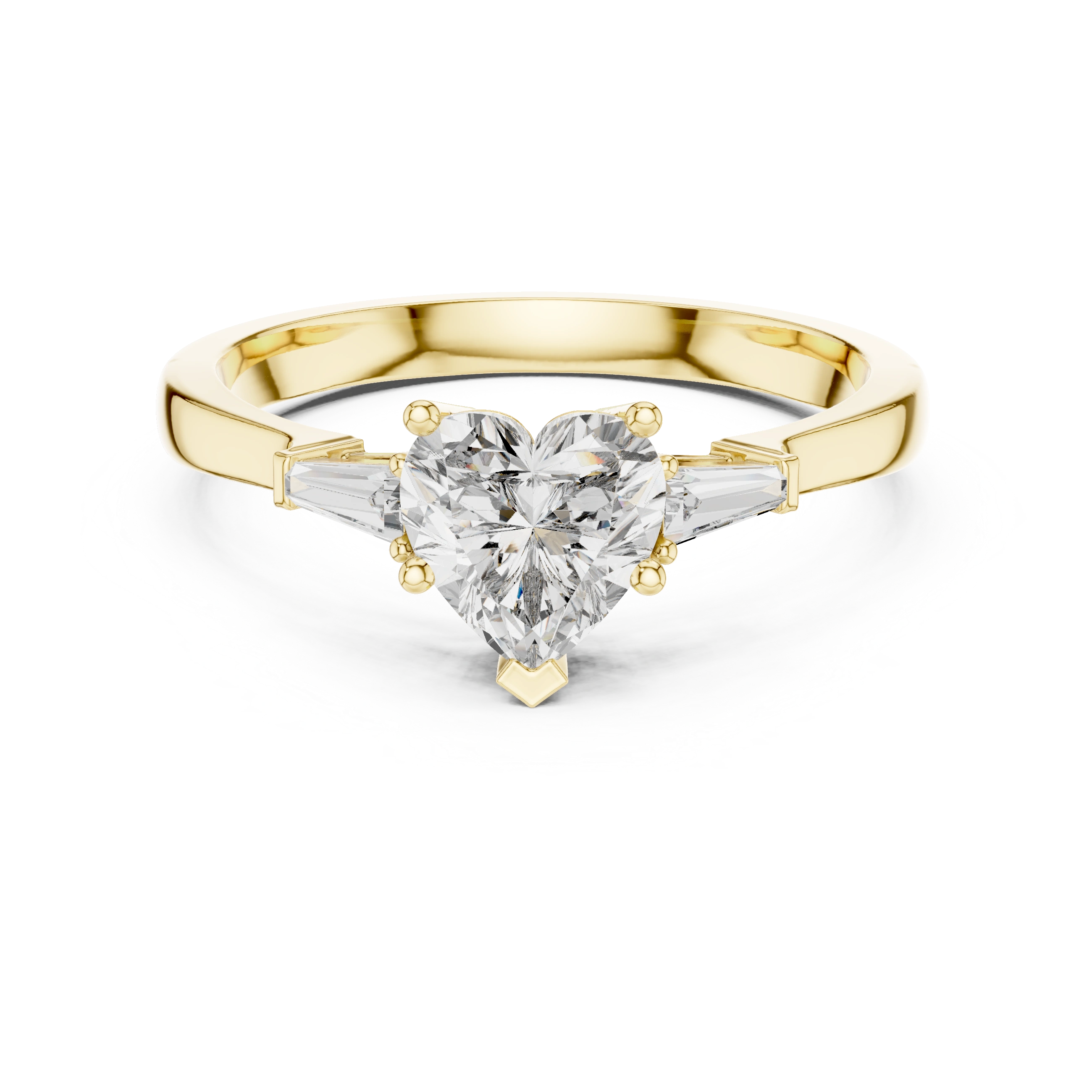 Gold 1Ct Three Stone Tapered Baguette Heart Lab Grown Diamond Malchi Ring