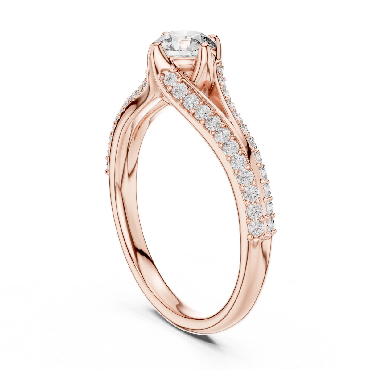 Gold 1Ct Split Shank Pave Solitaire Round Lab Grown Diamond Artemis Ring