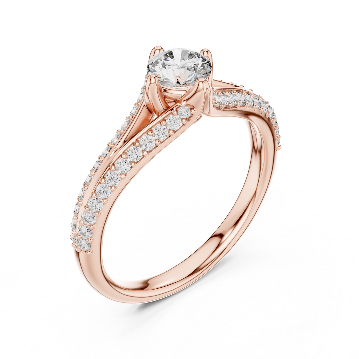 Gold 1Ct Split Shank Pave Solitaire Round Lab Grown Diamond Artemis Ring