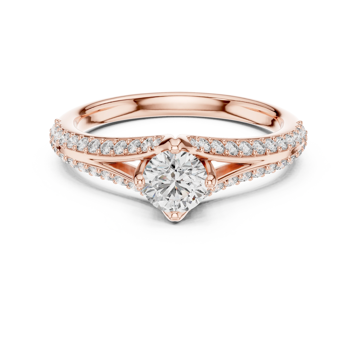 Gold 1Ct Split Shank Pave Solitaire Round Lab Grown Diamond Artemis Ring