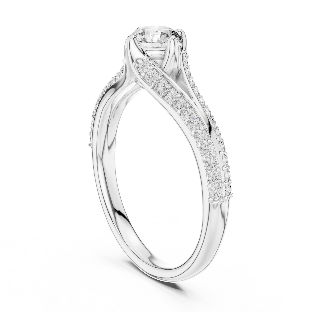 Gold 1Ct Split Shank Pave Solitaire Round Lab Grown Diamond Artemis Ring