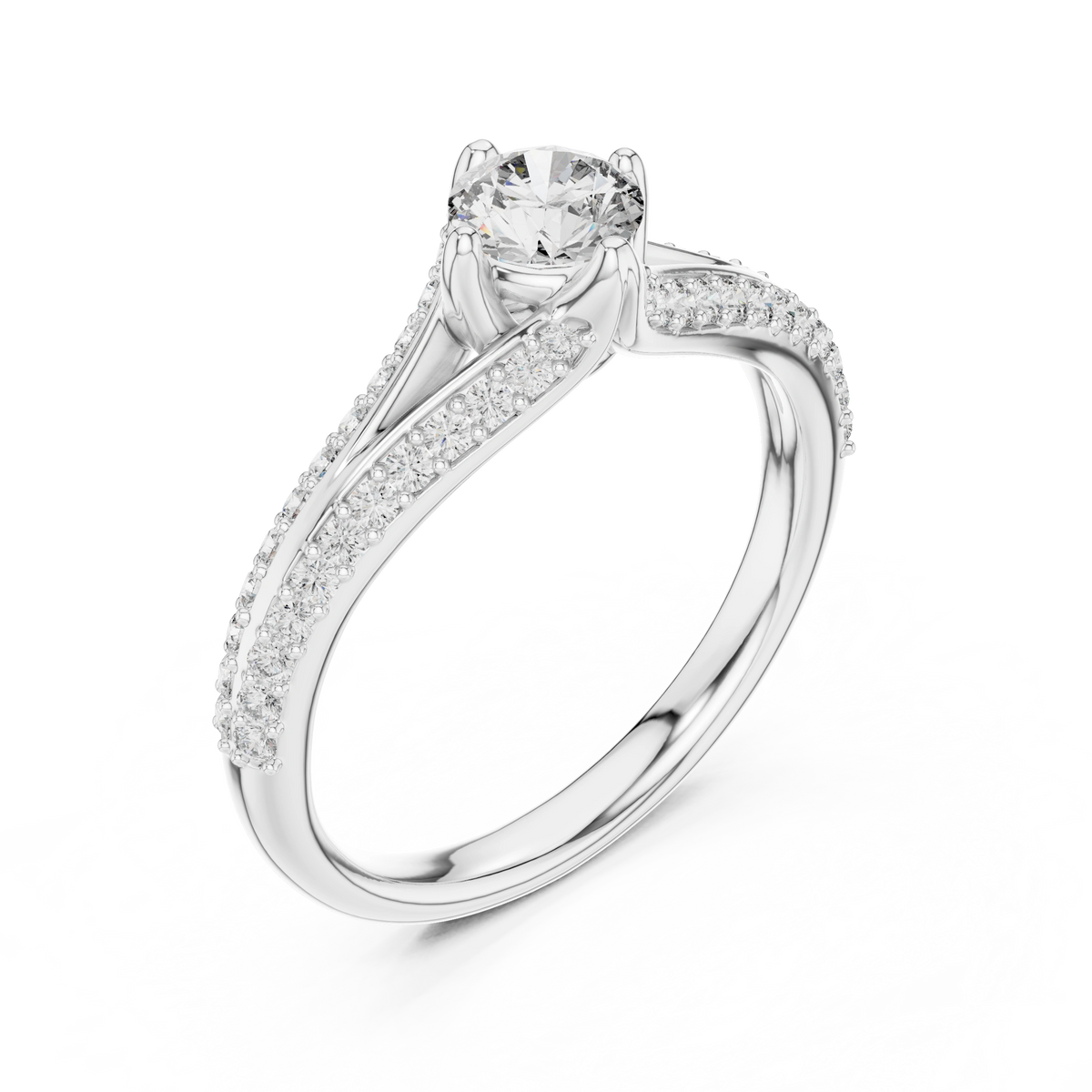 Gold 1Ct Split Shank Pave Solitaire Round Lab Grown Diamond Artemis Ring