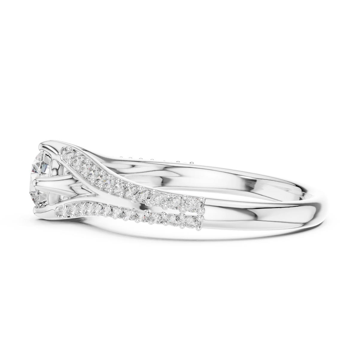 Gold 1Ct Split Shank Pave Solitaire Round Lab Grown Diamond Artemis Ring