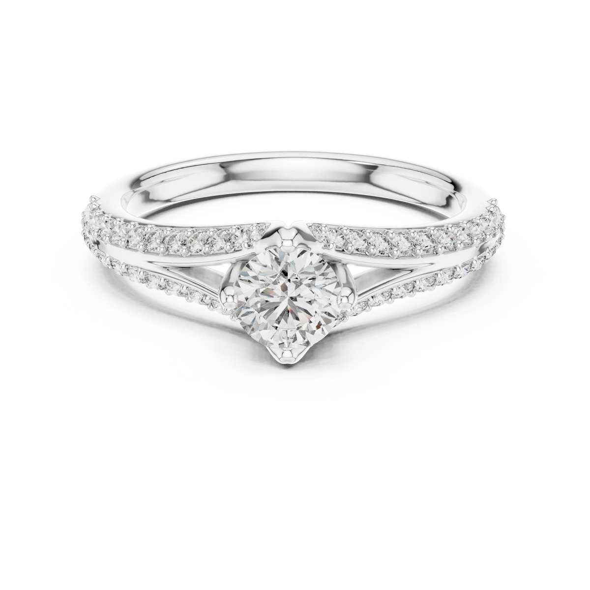 Gold 1Ct Split Shank Pave Solitaire Round Lab Grown Diamond Artemis Ring