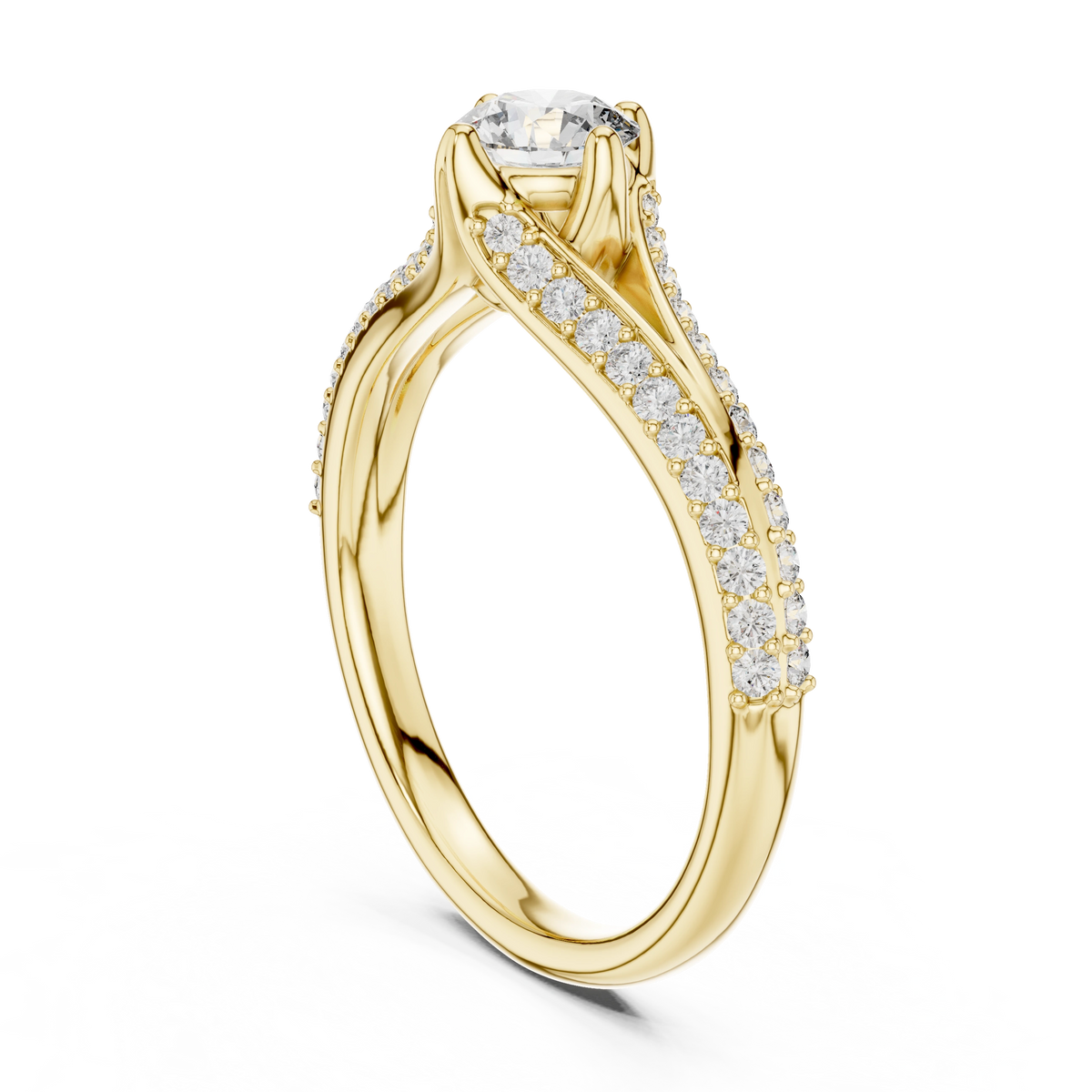 Gold 1Ct Split Shank Pave Solitaire Round Lab Grown Diamond Artemis Ring