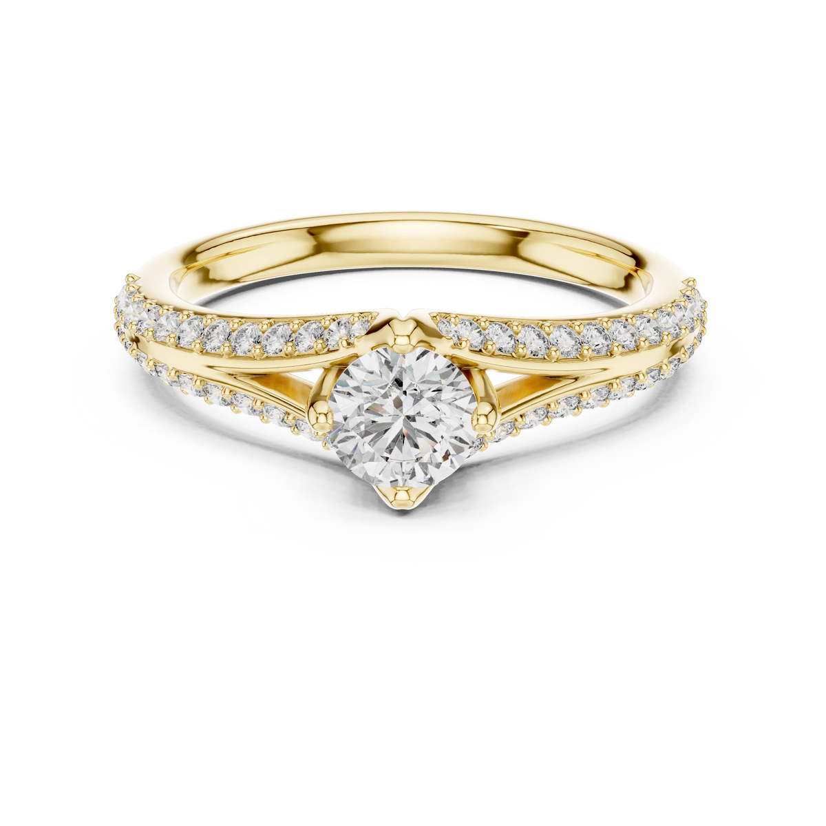 Gold 1Ct Split Shank Pave Solitaire Round Lab Grown Diamond Artemis Ring