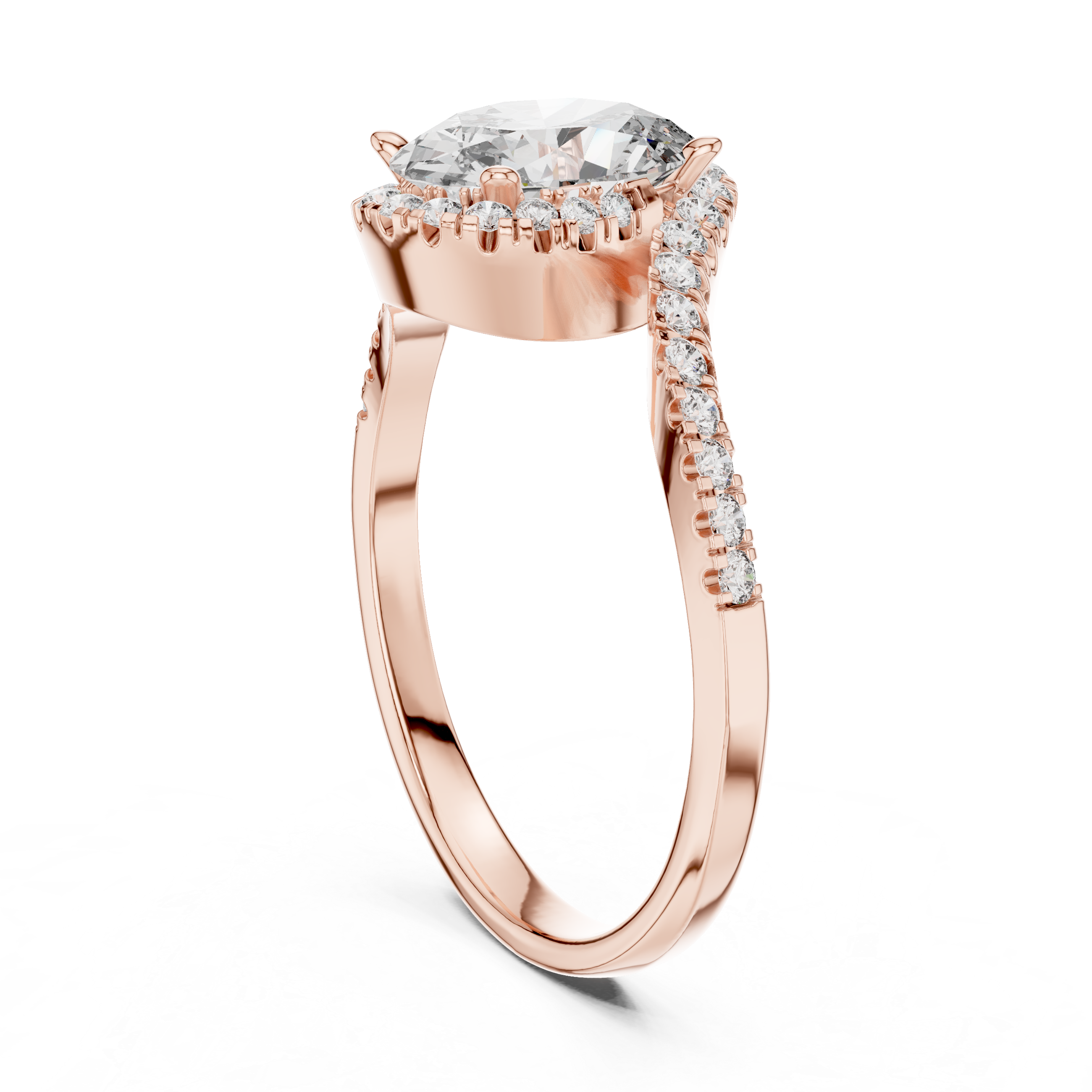 Gold 1Ct Split Shank Halo Oval Lab Grown Diamond Alyrix Ring