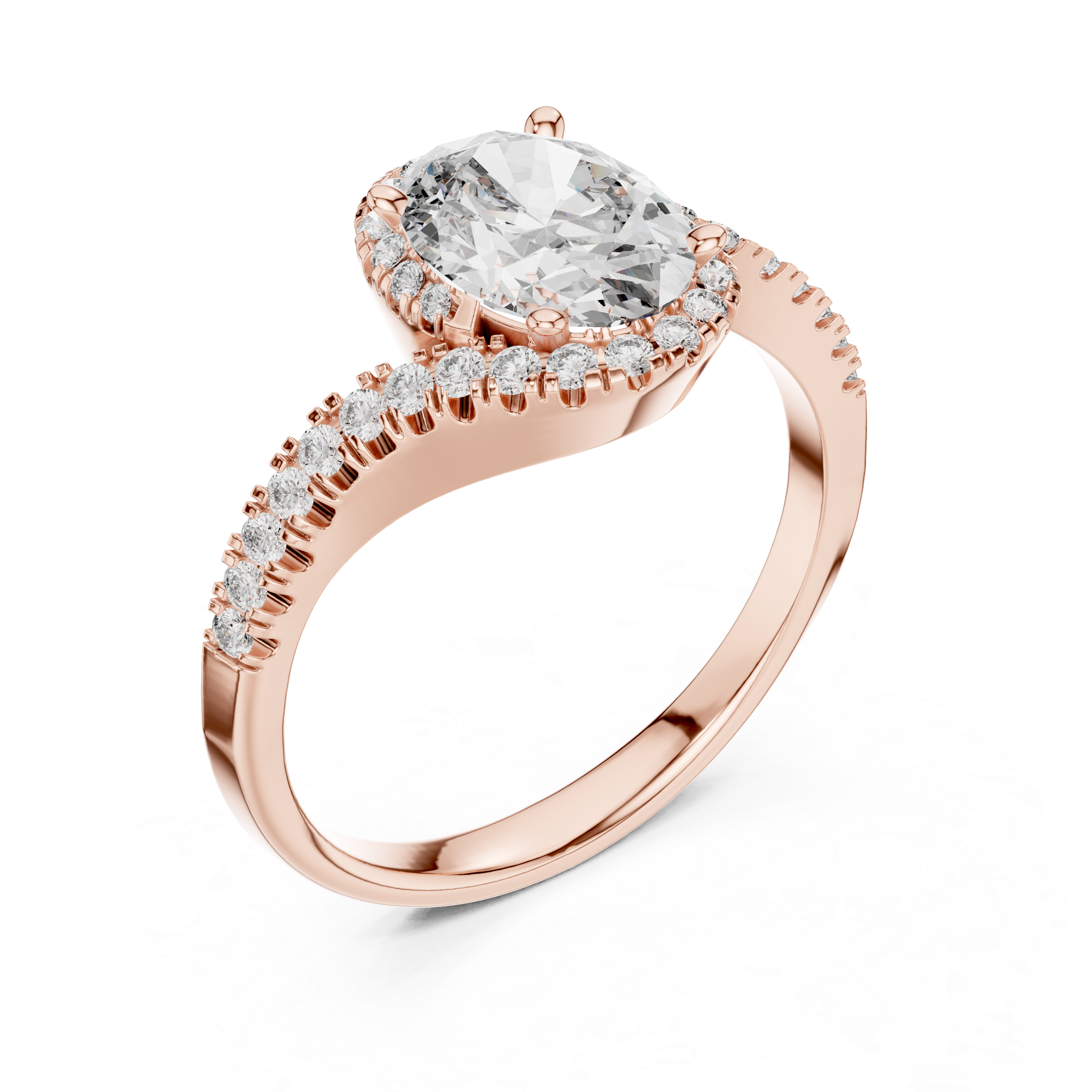 Gold 1Ct Split Shank Halo Oval Lab Grown Diamond Alyrix Ring