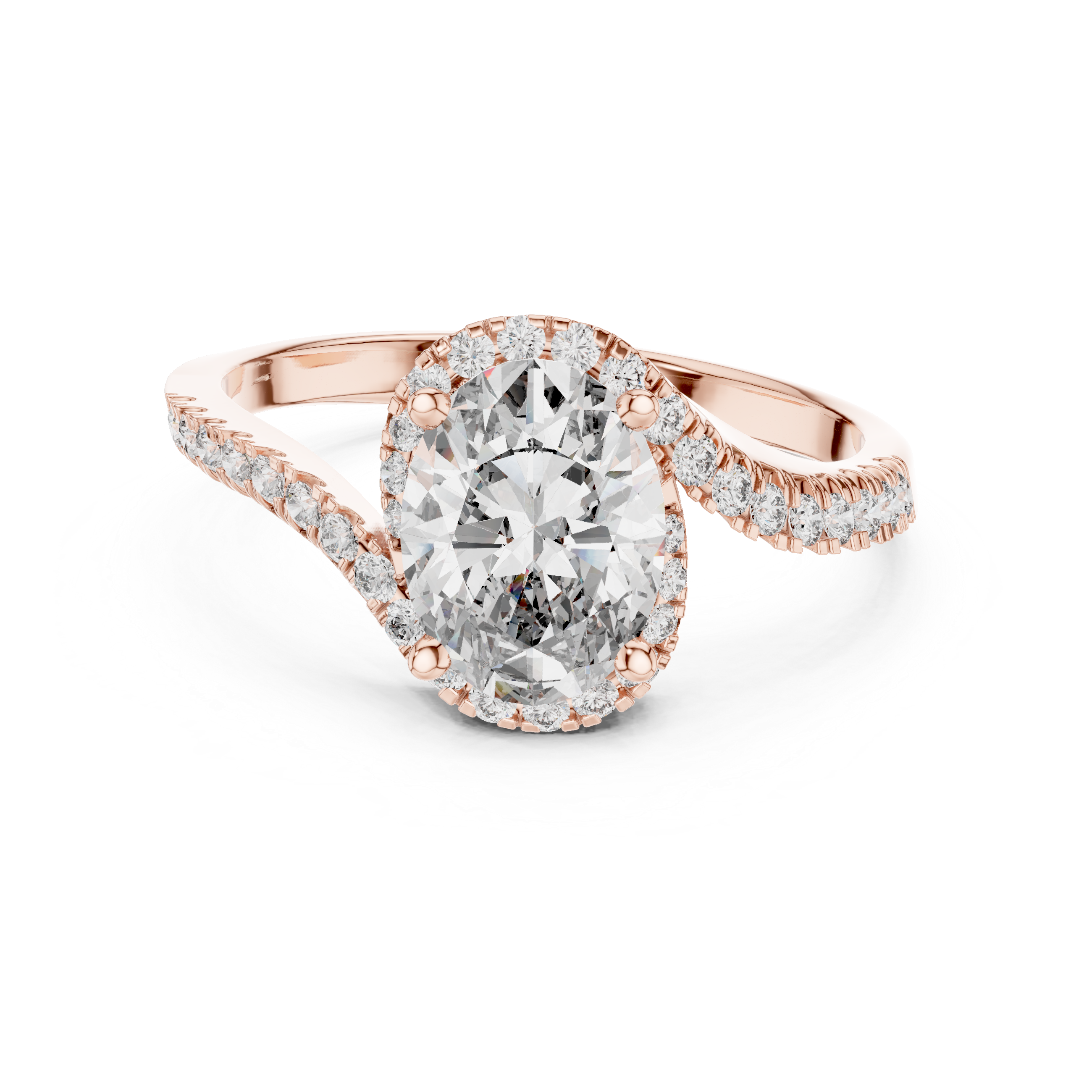 Gold 1Ct Split Shank Halo Oval Lab Grown Diamond Alyrix Ring