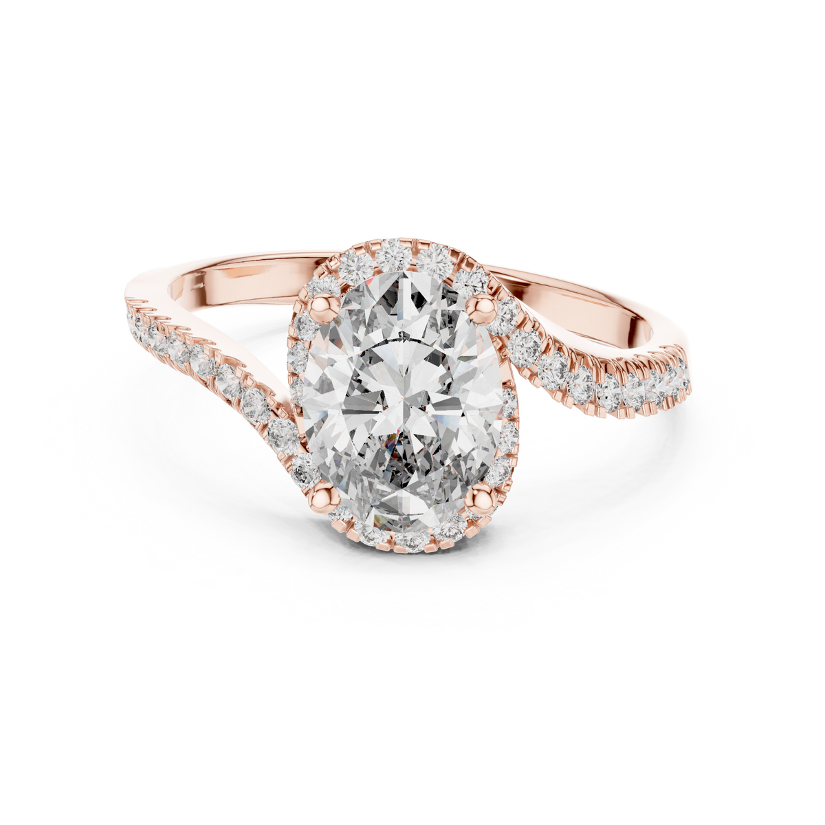 Gold 1Ct Split Shank Halo Oval Lab Grown Diamond Alyrix Ring