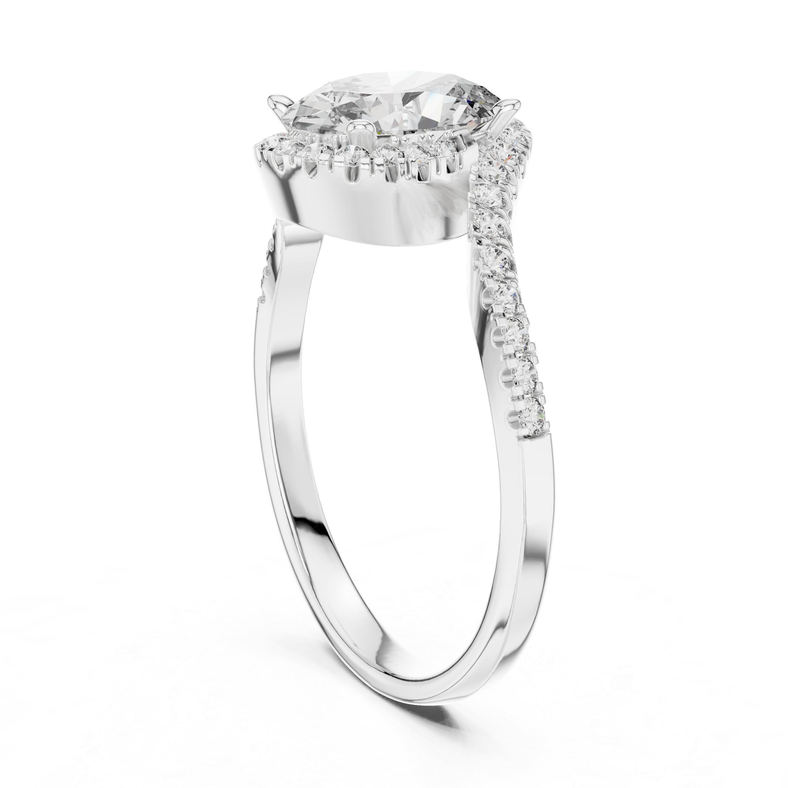 Gold 1Ct Split Shank Halo Oval Lab Grown Diamond Alyrix Ring