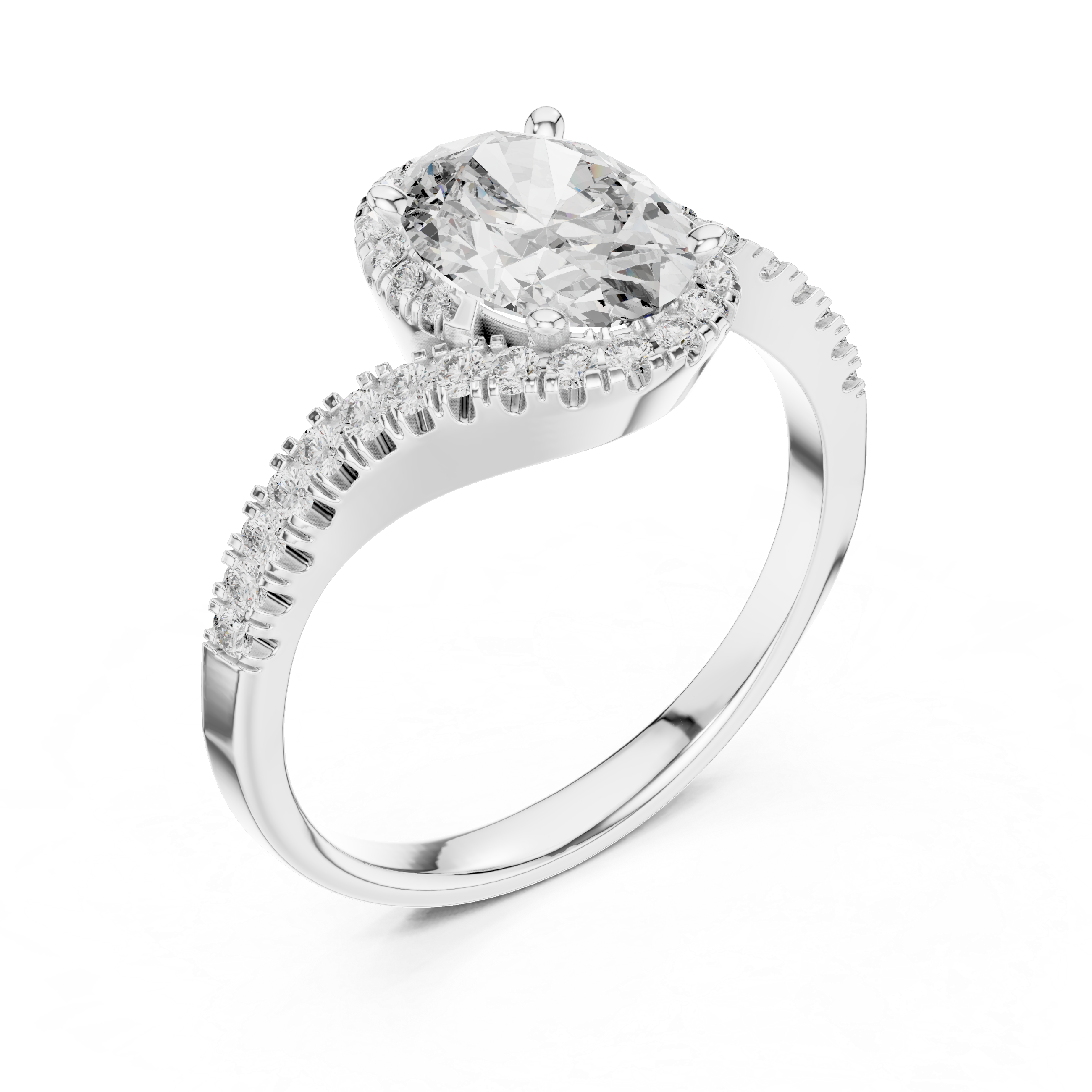 Gold 1Ct Split Shank Halo Oval Lab Grown Diamond Alyrix Ring
