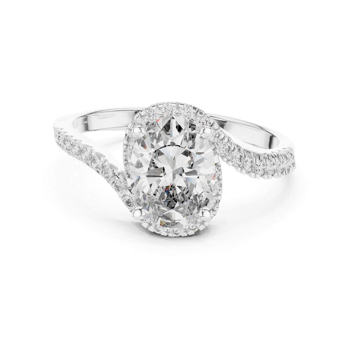 Gold 1Ct Split Shank Halo Oval Lab Grown Diamond Alyrix Ring