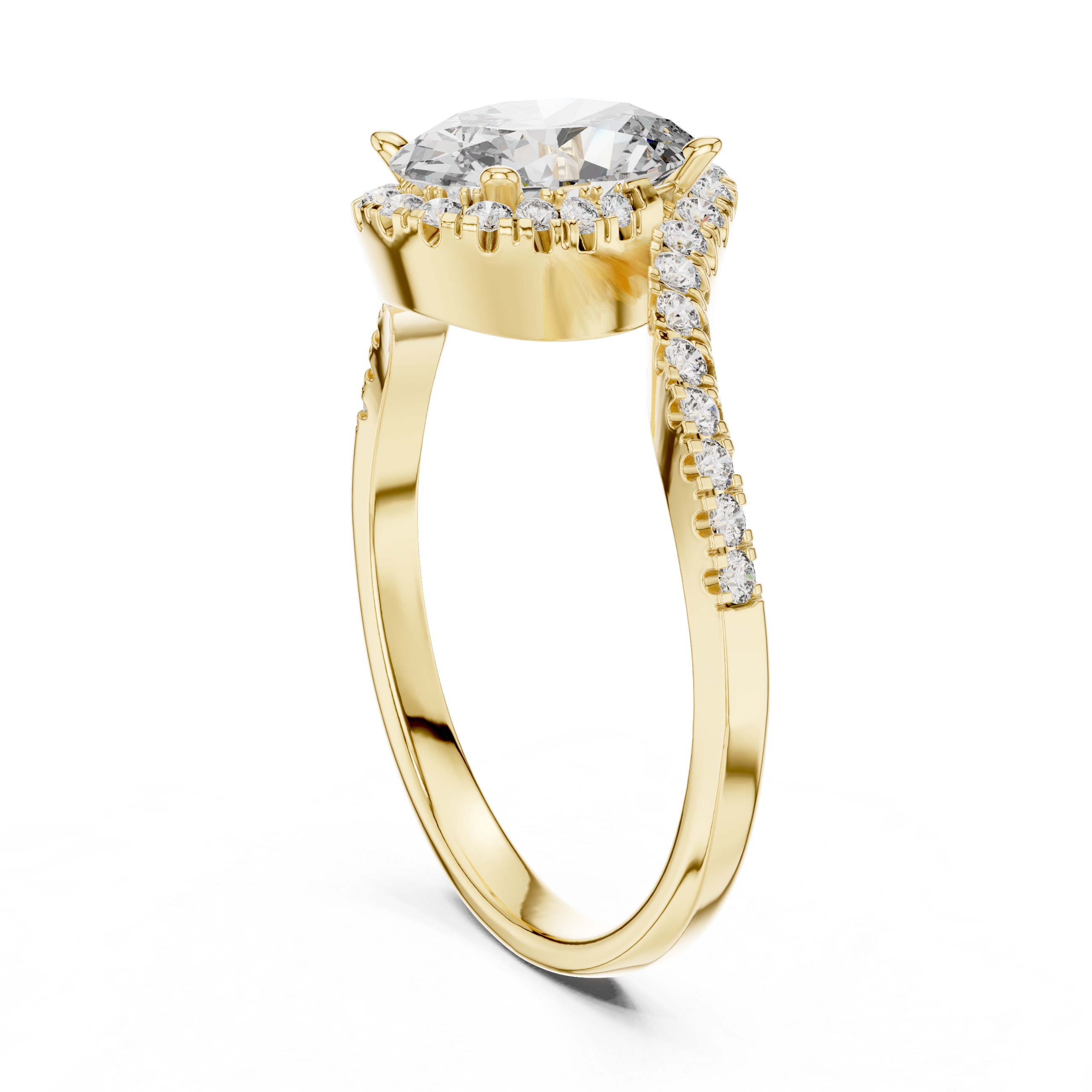 Gold 1Ct Split Shank Halo Oval Lab Grown Diamond Alyrix Ring