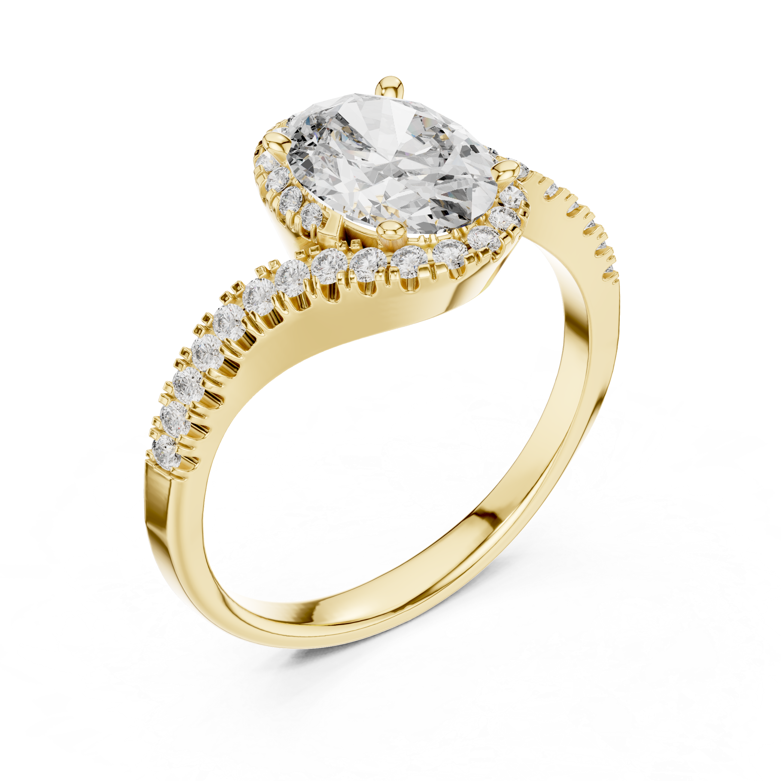 Gold 1Ct Split Shank Halo Oval Lab Grown Diamond Alyrix Ring