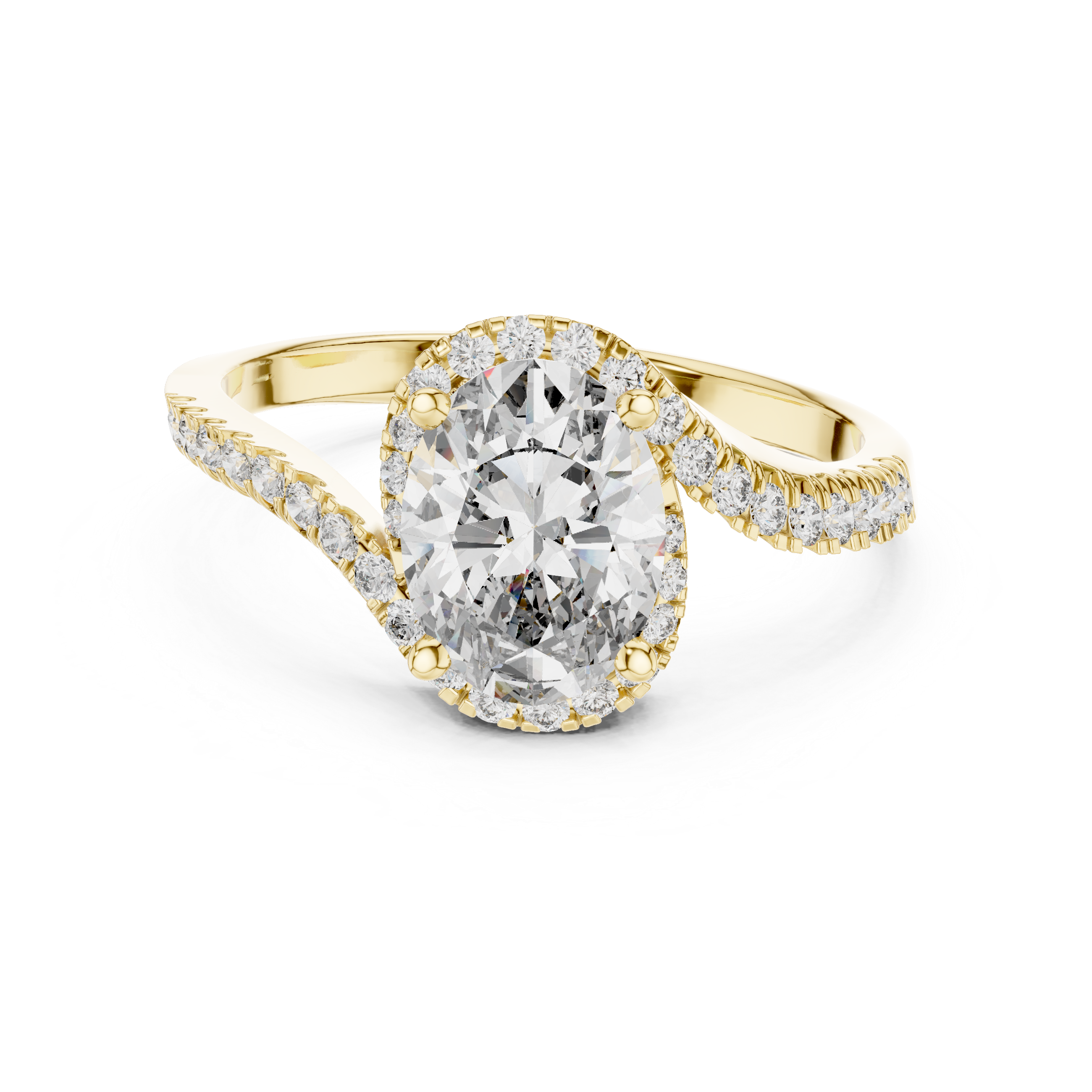 Gold 1Ct Split Shank Halo Oval Lab Grown Diamond Alyrix Ring
