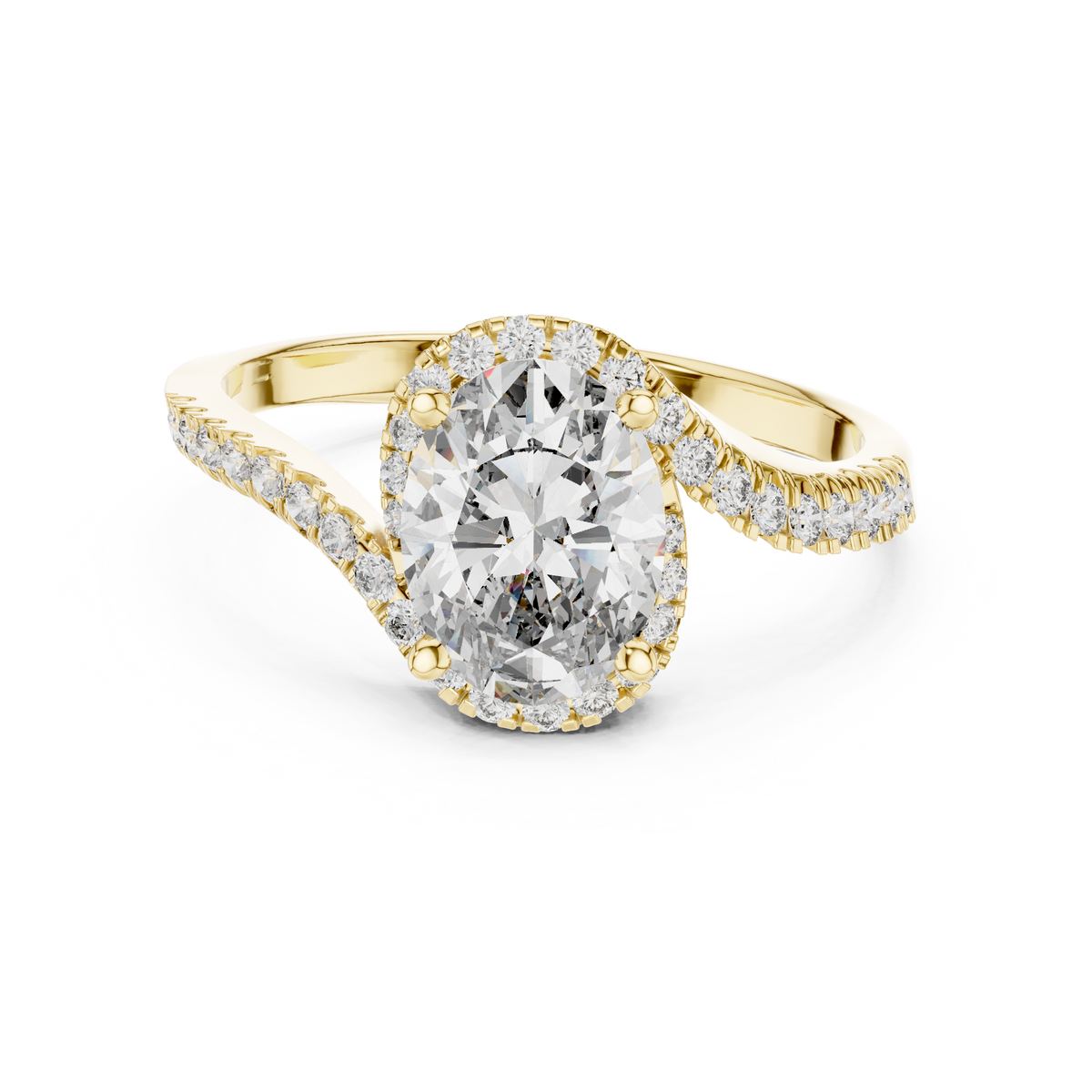 Gold 1Ct Split Shank Halo Oval Lab Grown Diamond Alyrix Ring