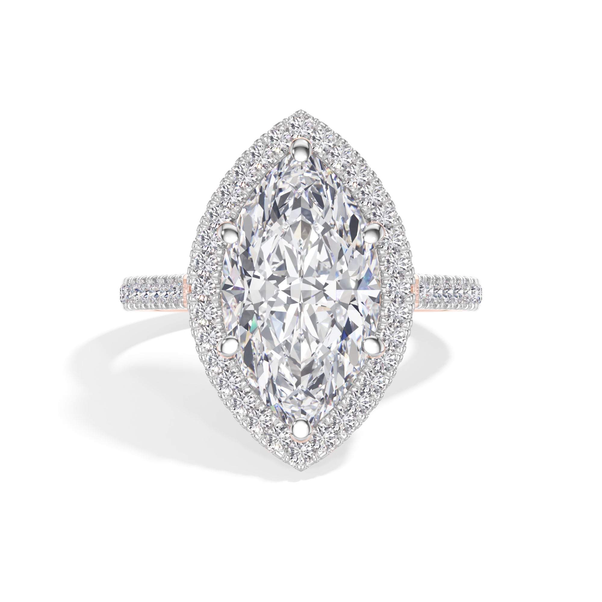 Rose Gold 4Ct Marquise Halo Lab Grown Diamond Zorelle Ring