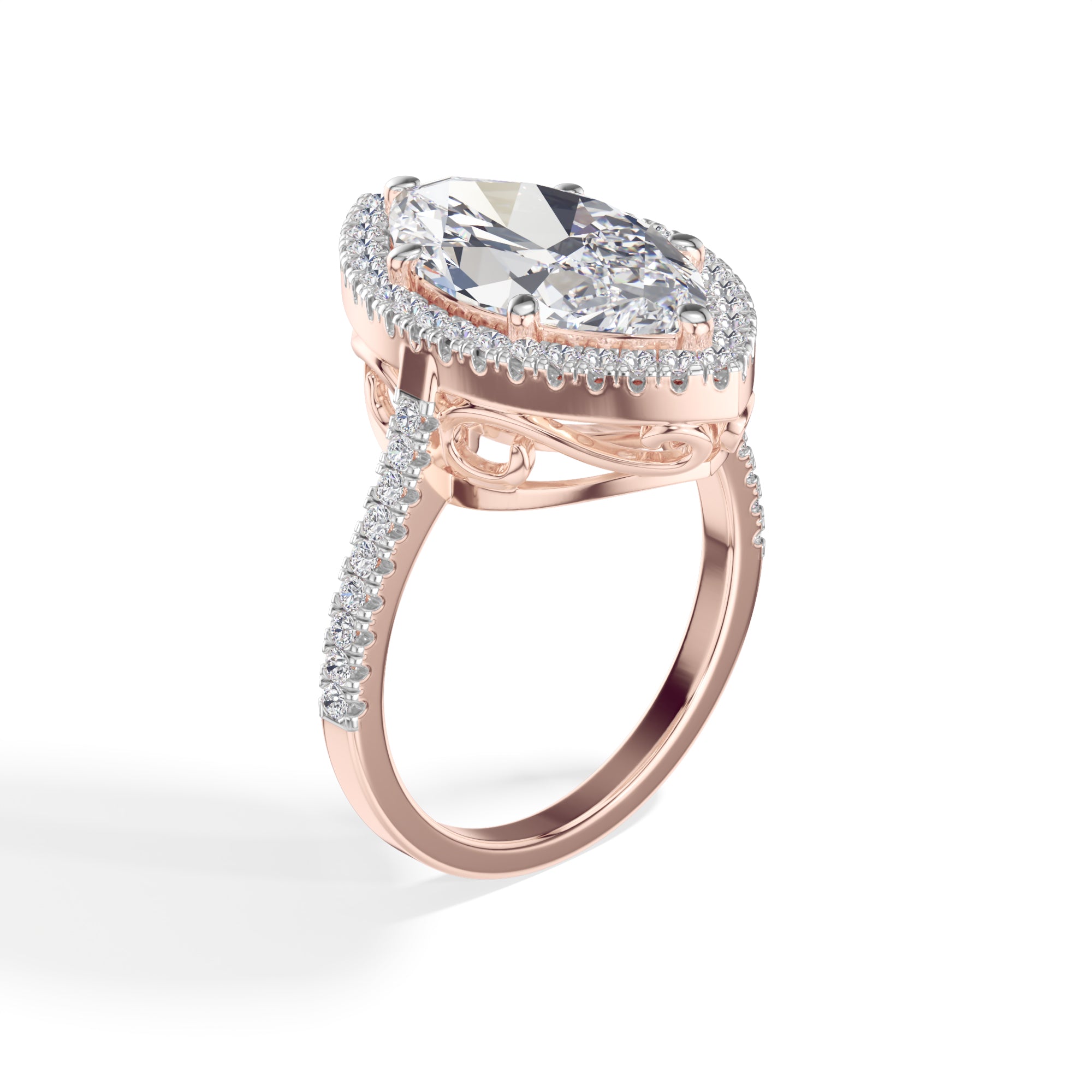 Rose Gold 4Ct Marquise Halo Lab Grown Diamond Zorelle Ring