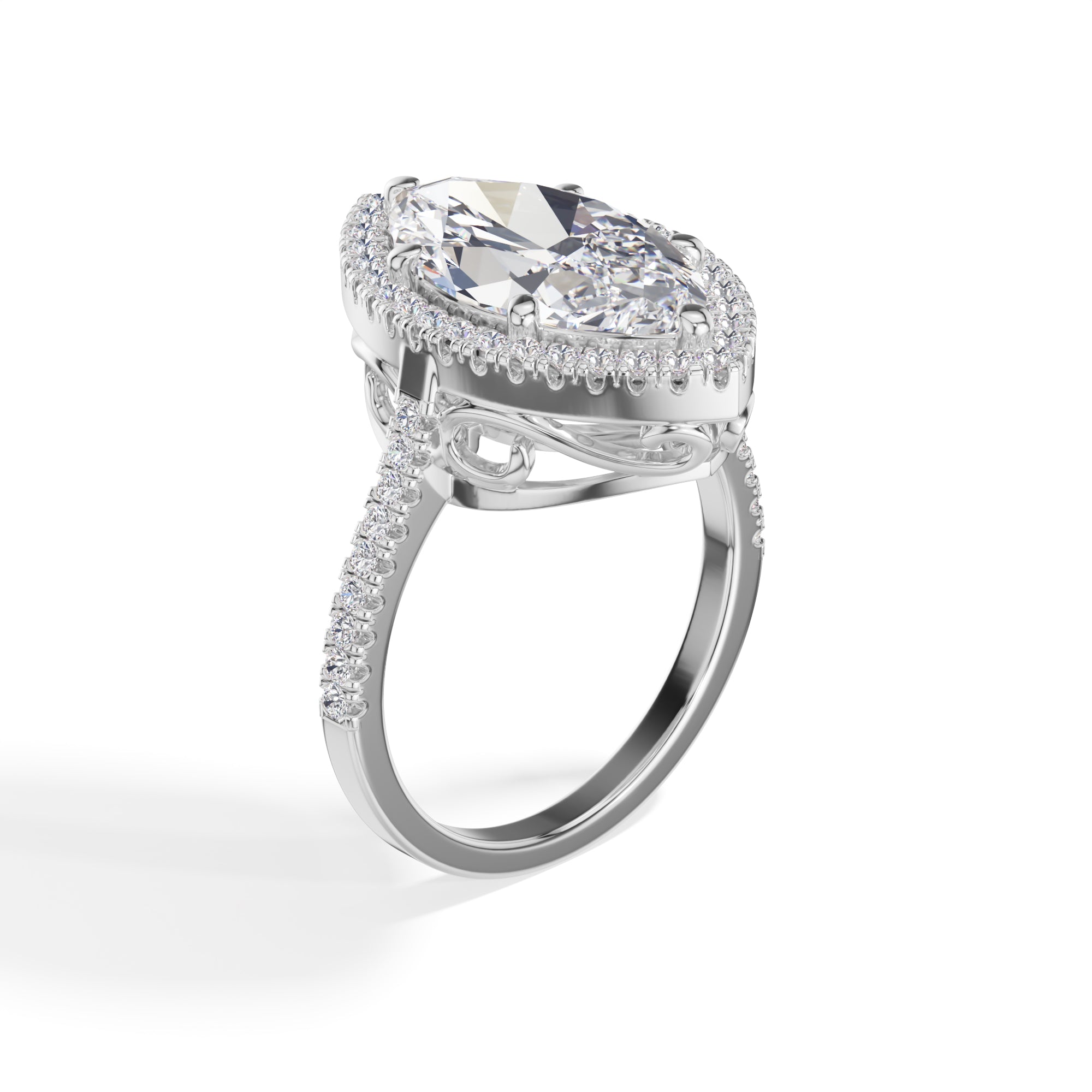 White Gold 4Ct Marquise Halo Lab Grown Diamond Zorelle Ring