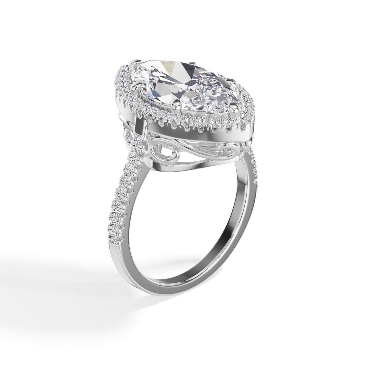 White Gold 4Ct Marquise Halo Lab Grown Diamond Zorelle Ring