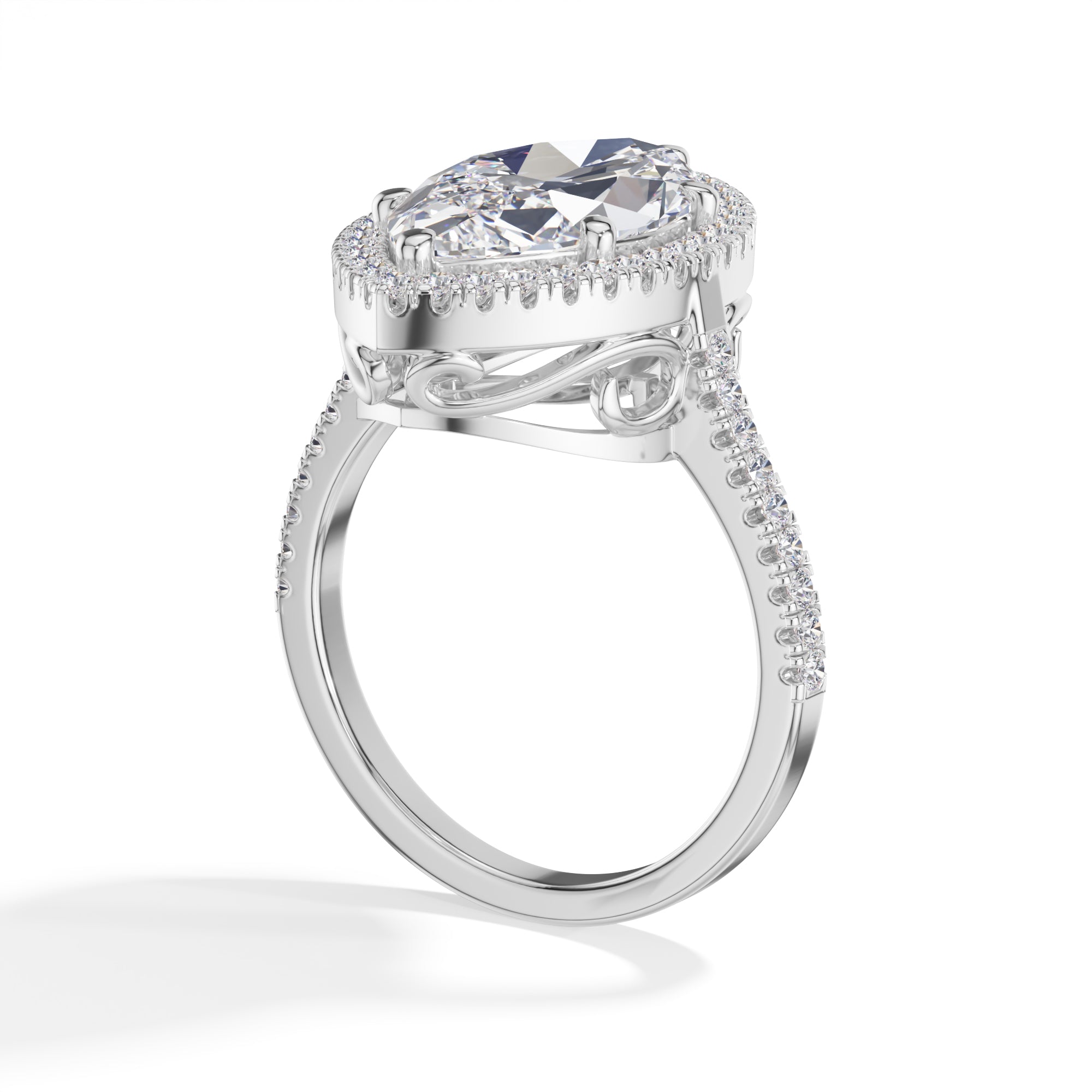 White Gold 4Ct Marquise Halo Lab Grown Diamond Zorelle Ring